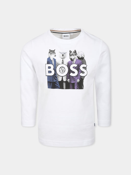 T-shirt bianca per bambino con logo,Boss,J51225 10P