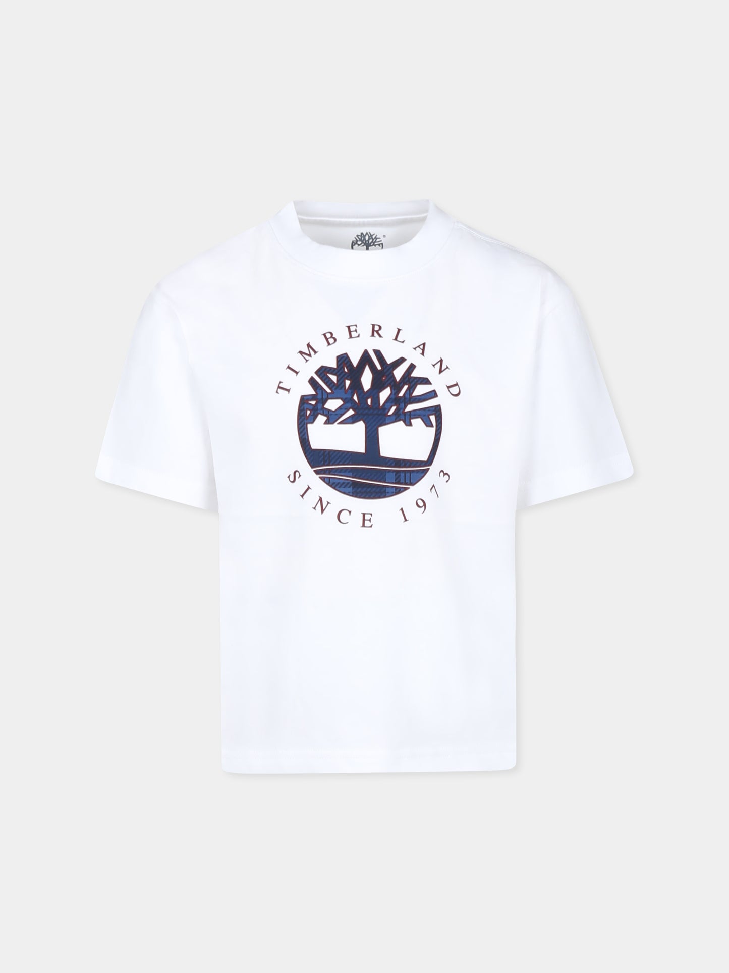 T-shirt bianca per bambino con logo e albero,Timberland,T60292 10P