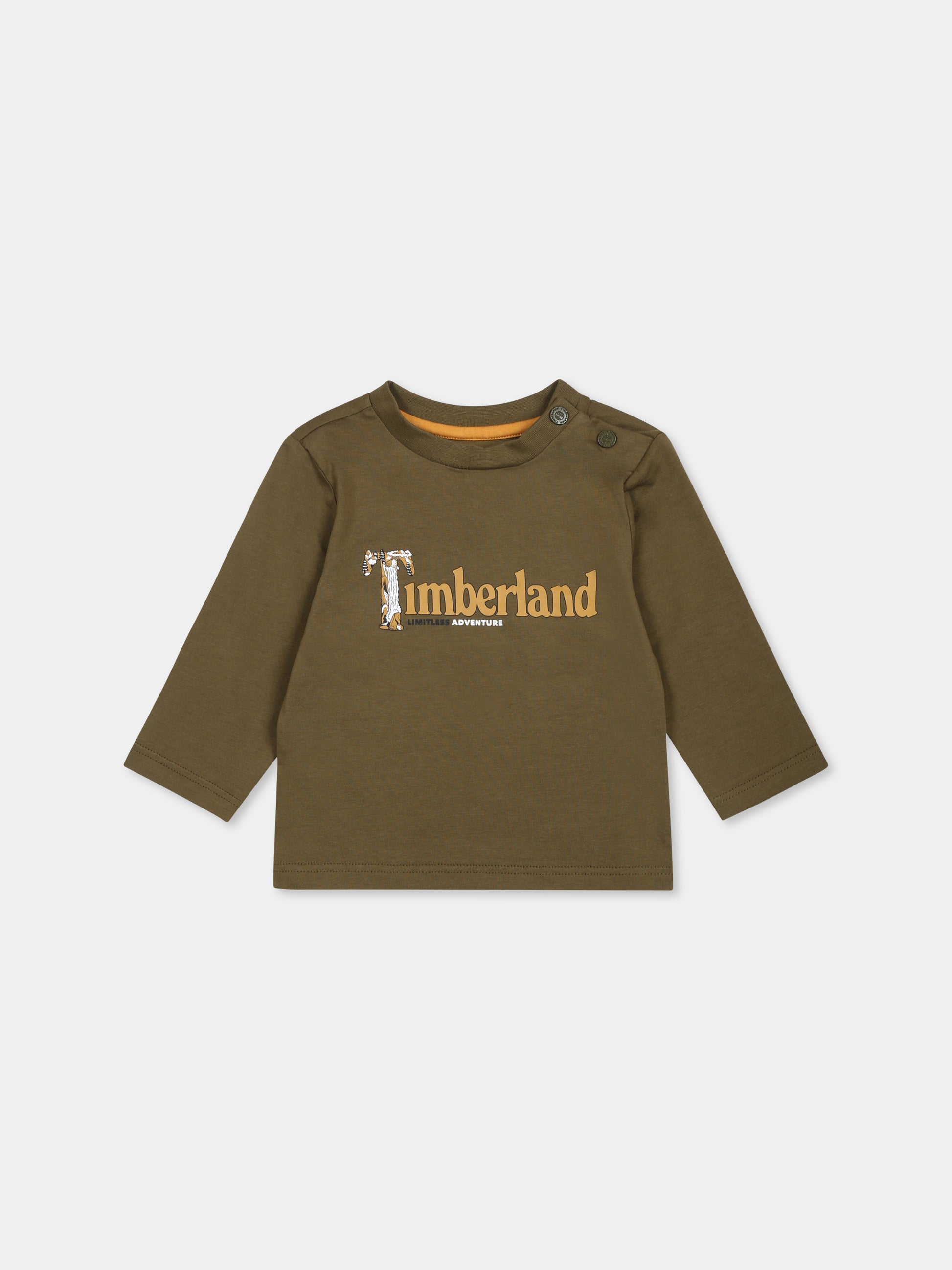 T-shirt verde per neonato con logo,Timberland,T60252 64J