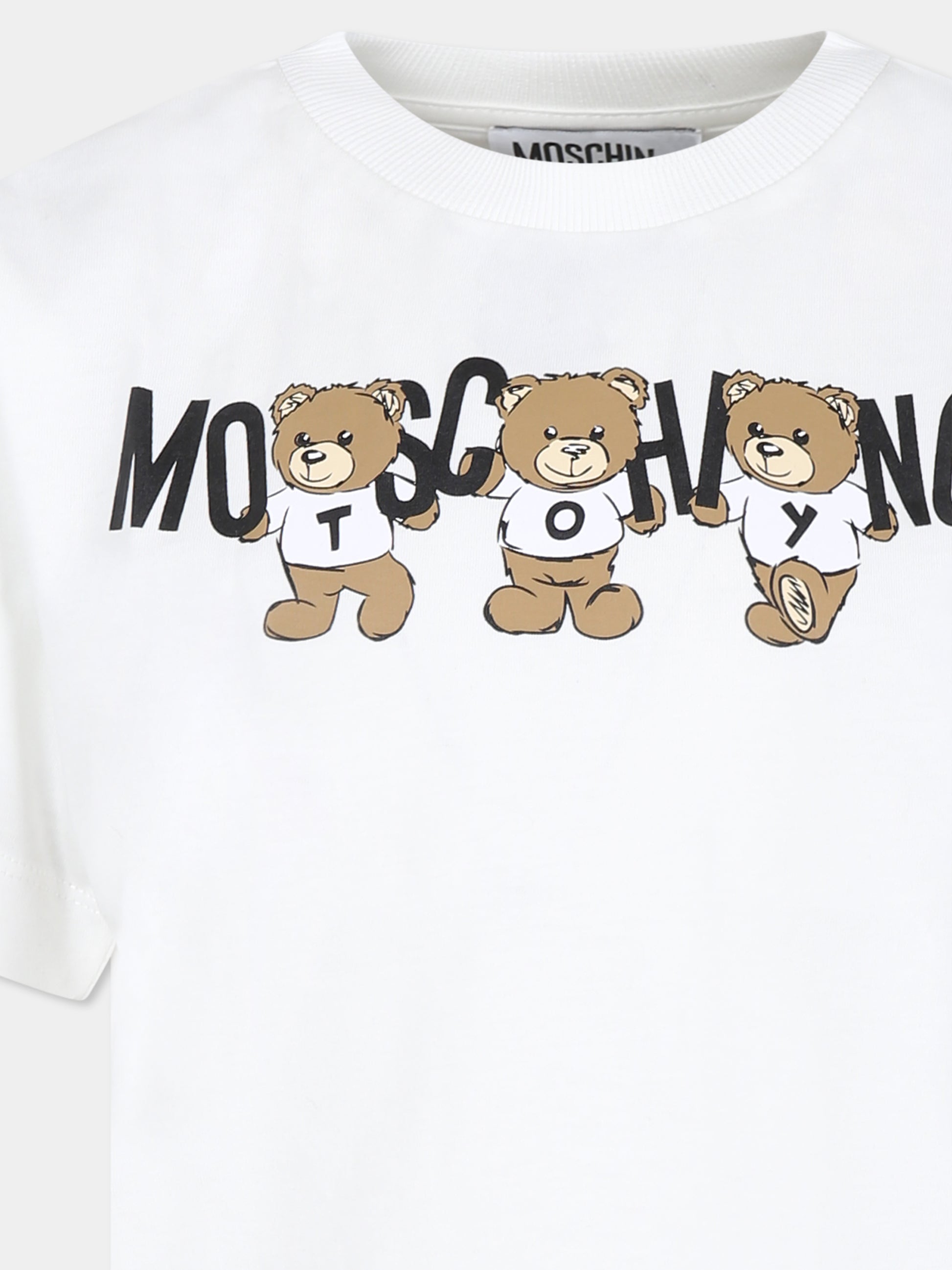 T-shirt avorio per bambini con tre Teddy Bears,Moschino Kids,H9M03R LAA10 10063