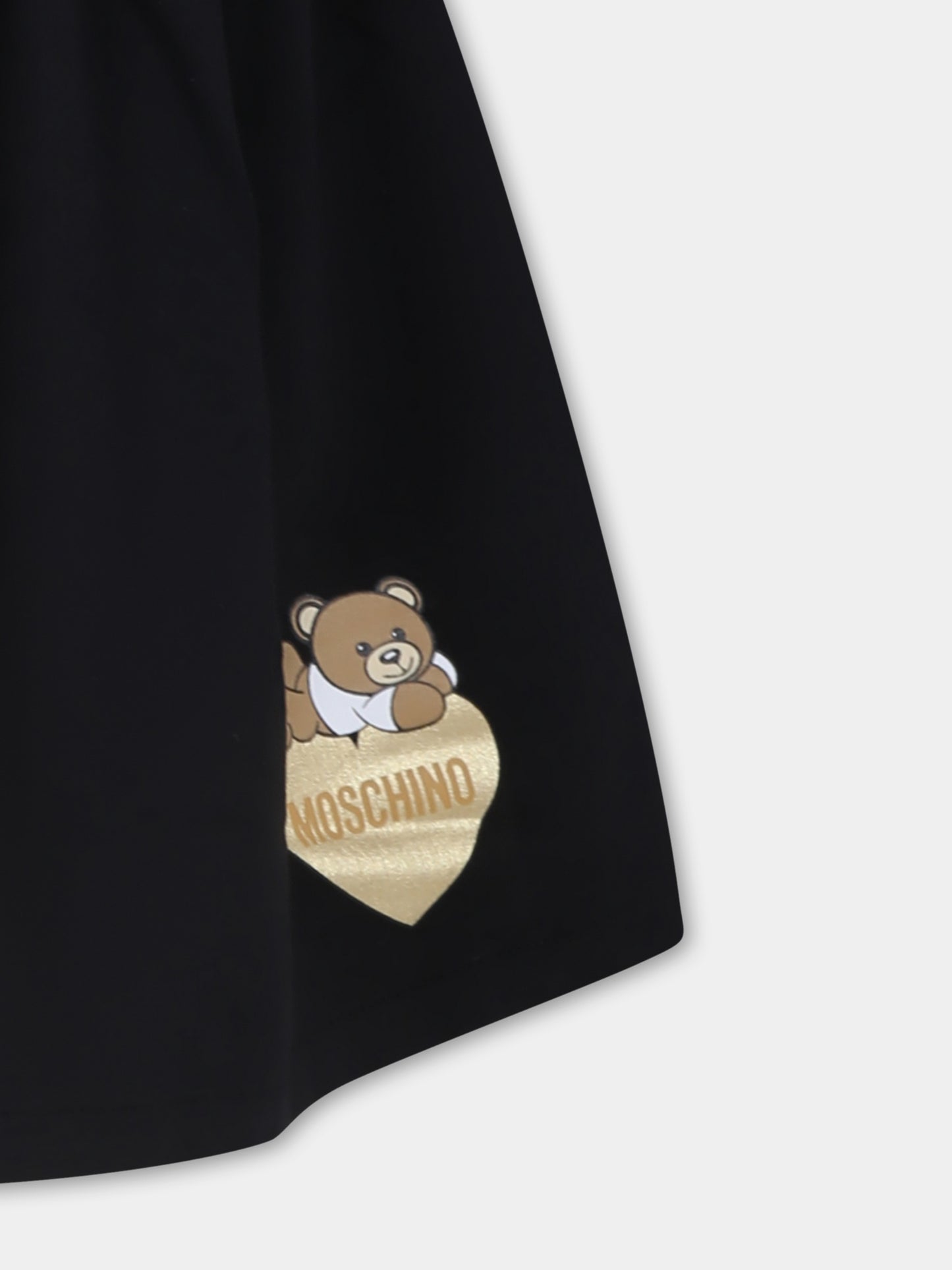 Gonna nera per bambina con Teddy Bear e cuore,Moschino Kids,HAJ02P LDA16 60100