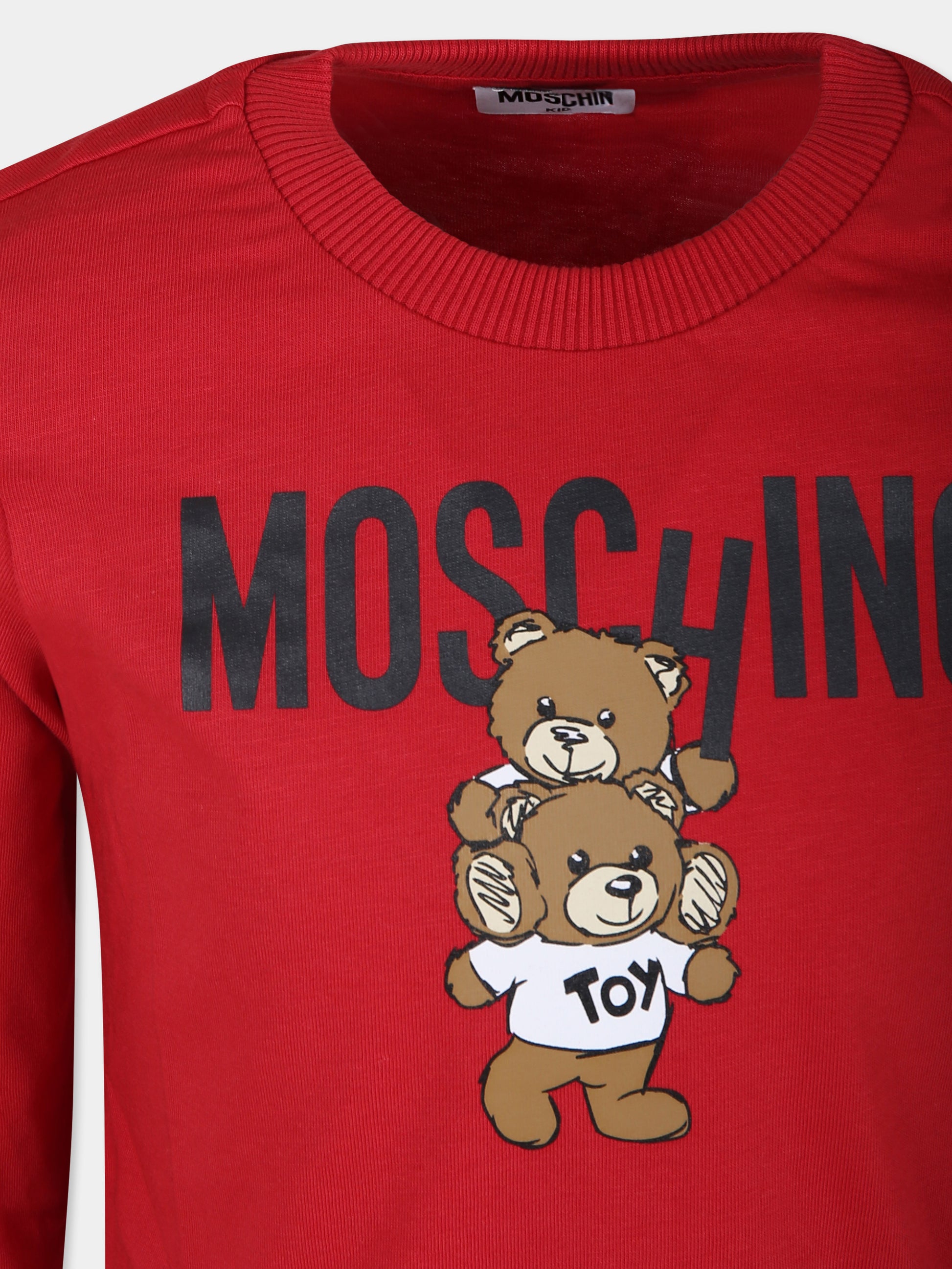 T-shirt bordeaux per bambini con due Teddy Bears,Moschino Kids,HUO00W LAA01 50307