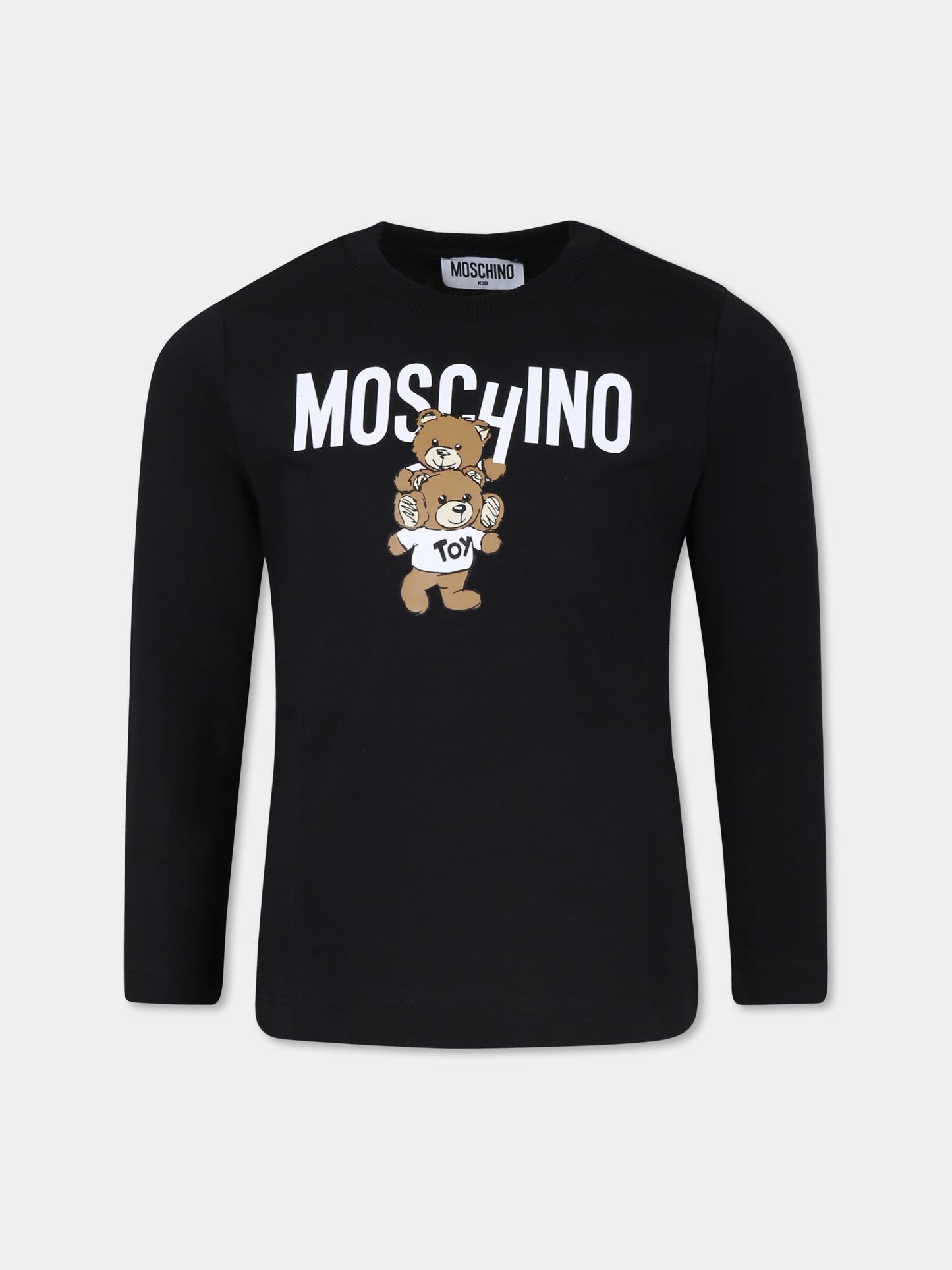 T-shirt nera per bambini con due Teddy Bears,Moschino Kids,HUO00W LAA01 60100