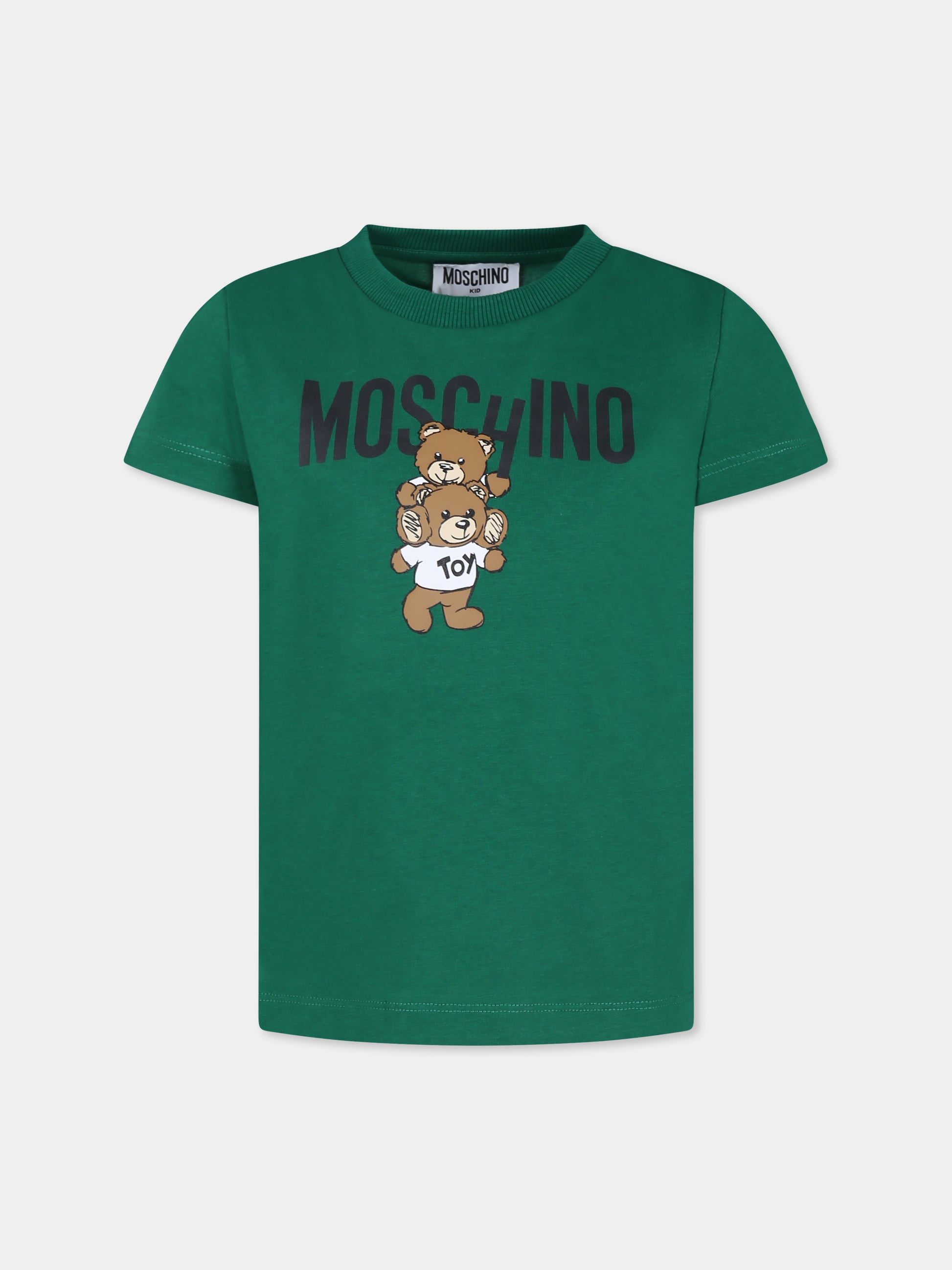 T-shirt verde per bambini con due Teddy Bears,Moschino Kids,HVM04K LAA01 30139