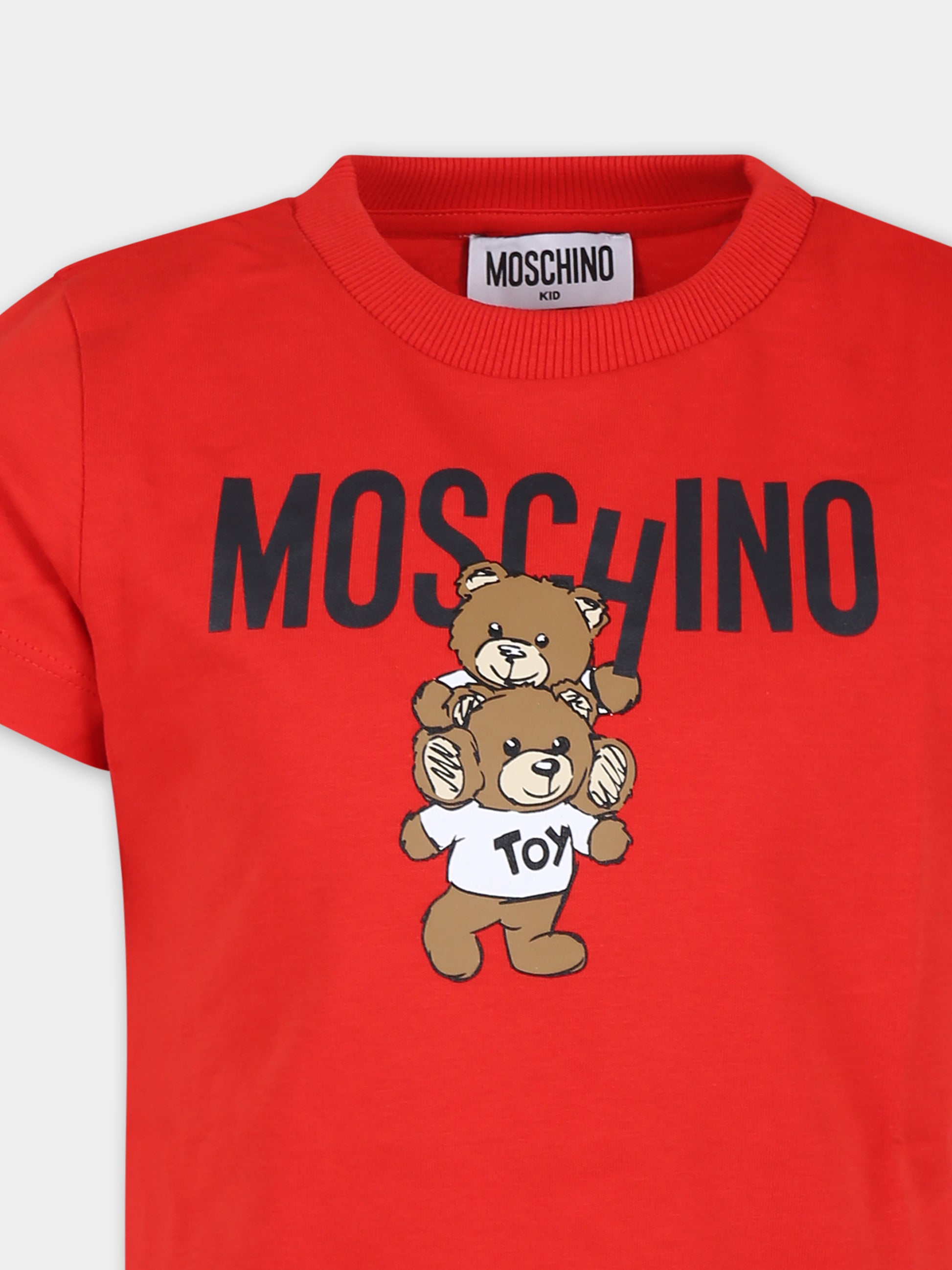 T-shirt rossa per bambini con due Teddy Bears,Moschino Kids,HVM04K LAA01 50109