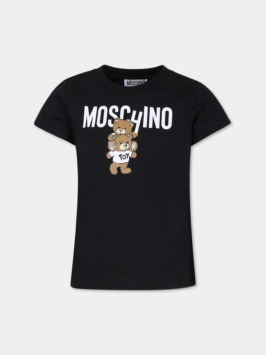 T-shirt nera per bambini con due Teddy Bears,Moschino Kids,HVM04K LAA01 60100