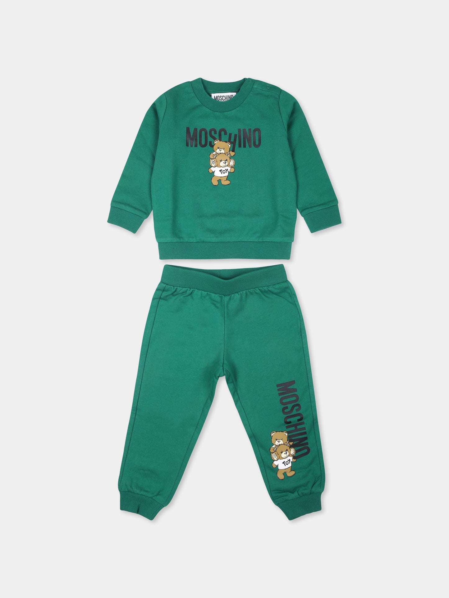 Completo verde per neonati con due Teddy Bears,Moschino Kids,M6K02P LCA14 30139