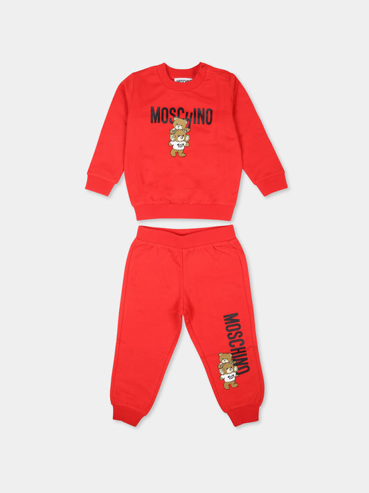 Completo rosso per neonati con due Teddy Bears,Moschino Kids,M6K02P LCA14 50109