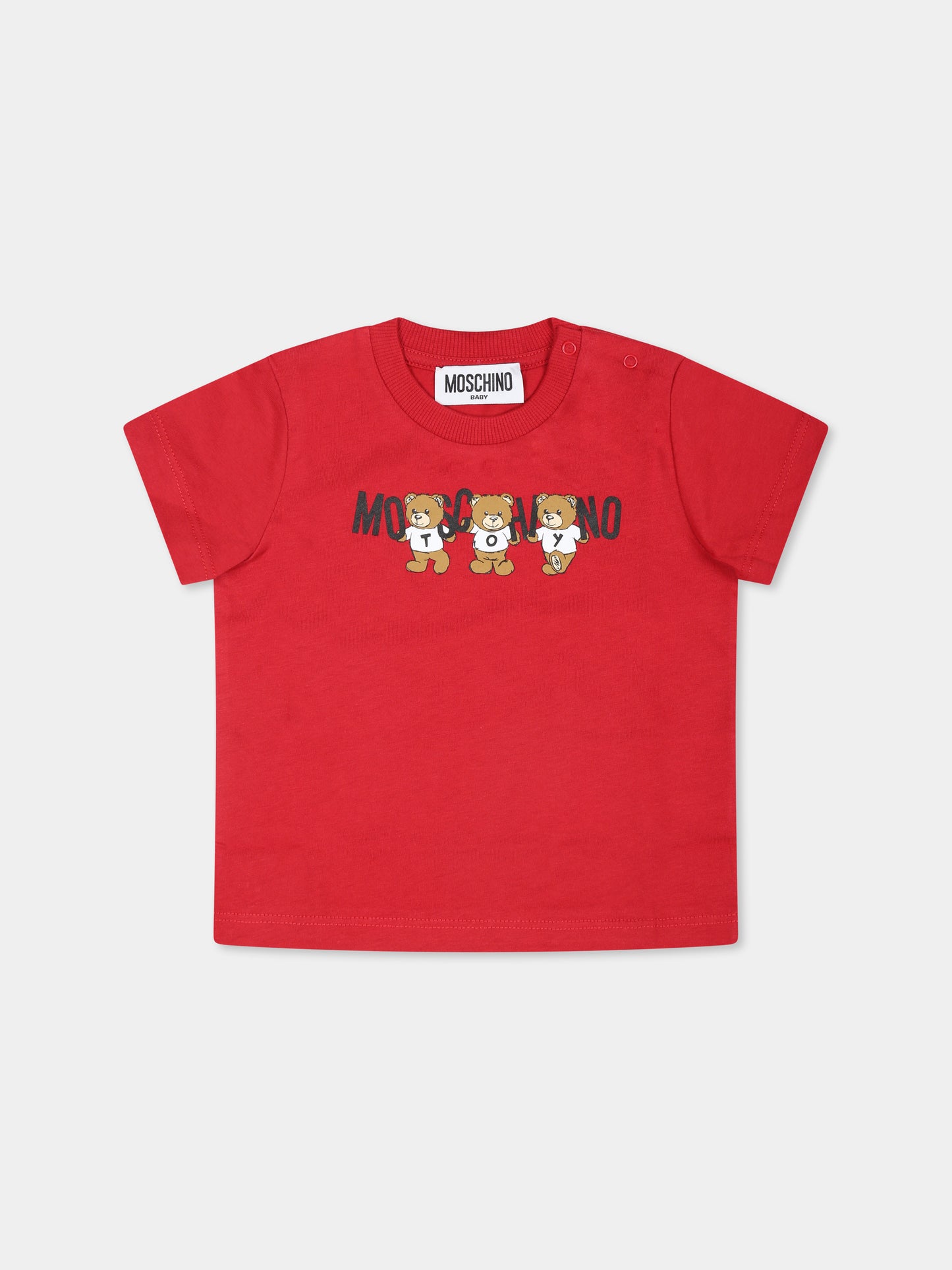 T-shirt bordeax per neonati con tre Teddy Bears,Moschino Kids,M7M032 LAA10 50307