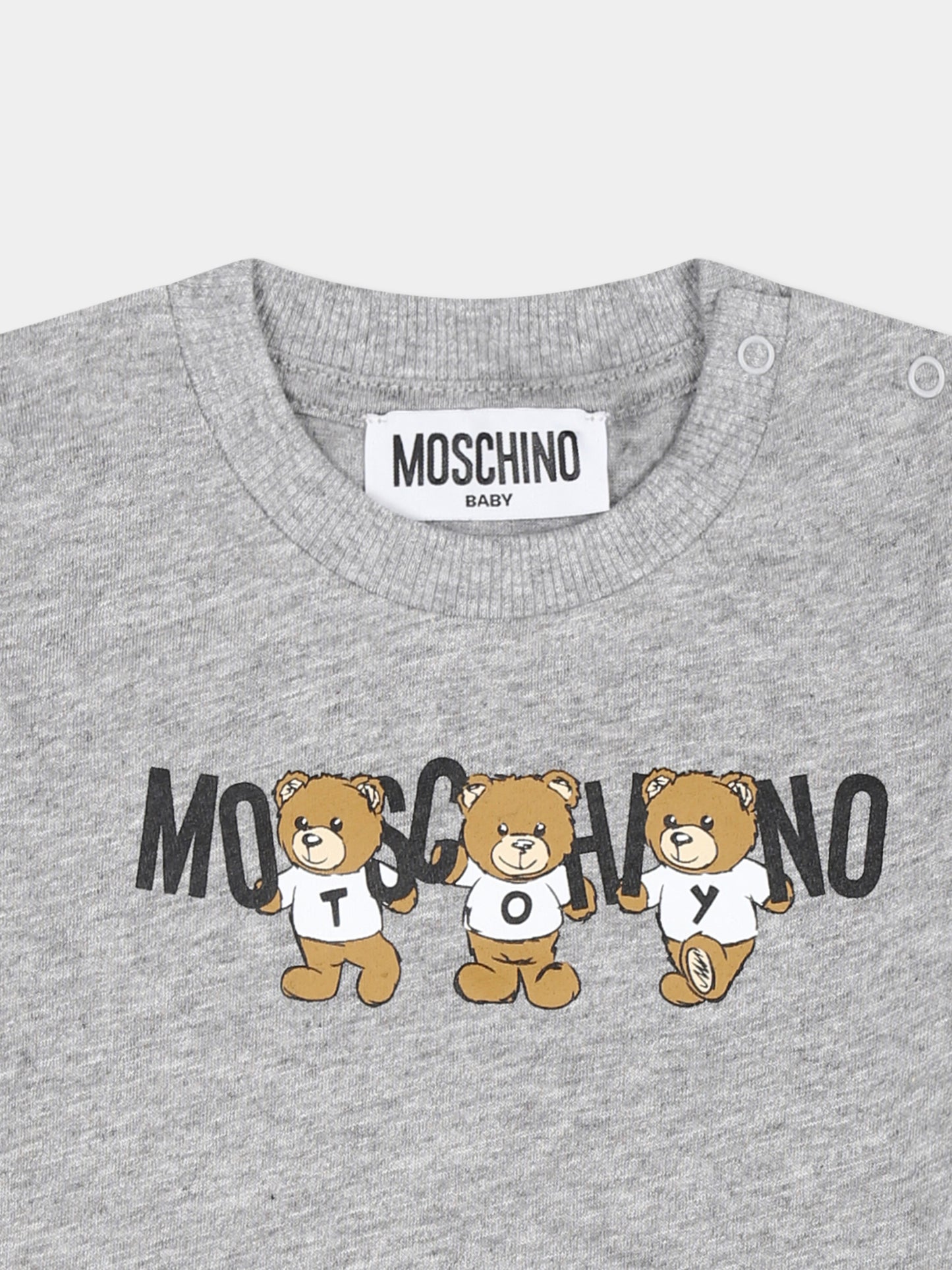 T-shirt grigia per neonati con tre Teddy Bears,Moschino Kids,M7M032 LAA10 60901