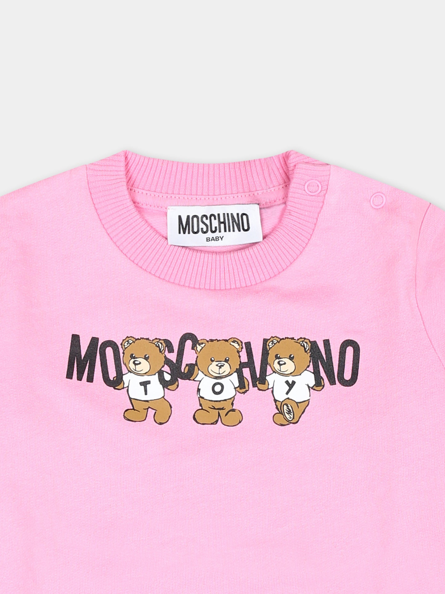 Felpa rosa per neonata con tre Teddy Bears,Moschino Kids,M8F04Q LCA40 50243