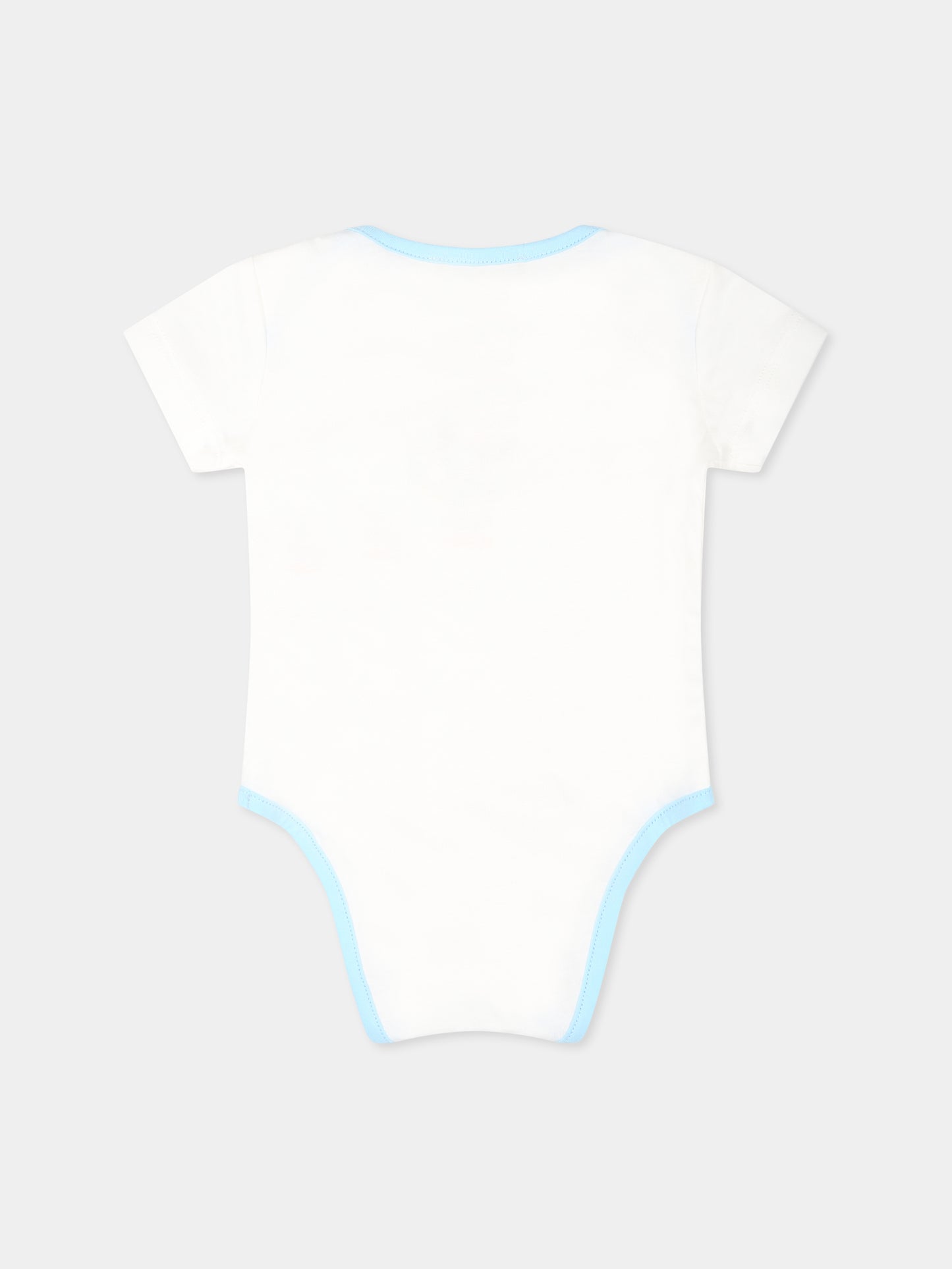 Set body celeste per neonato con Teddy Bear e stelle,Moschino Kids,M8Y017 LAB99 86018