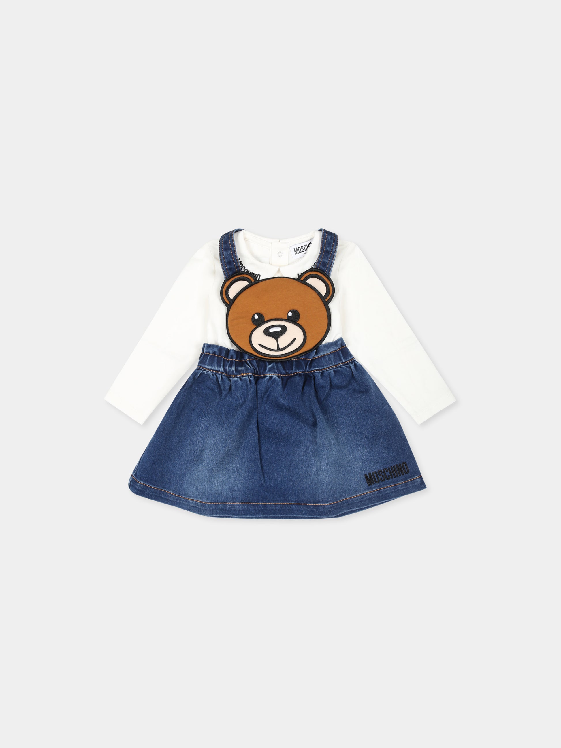 Completo blu per neonata con logo nero e Teddy Bear,Moschino Kids,MDK033 LXE49 10063