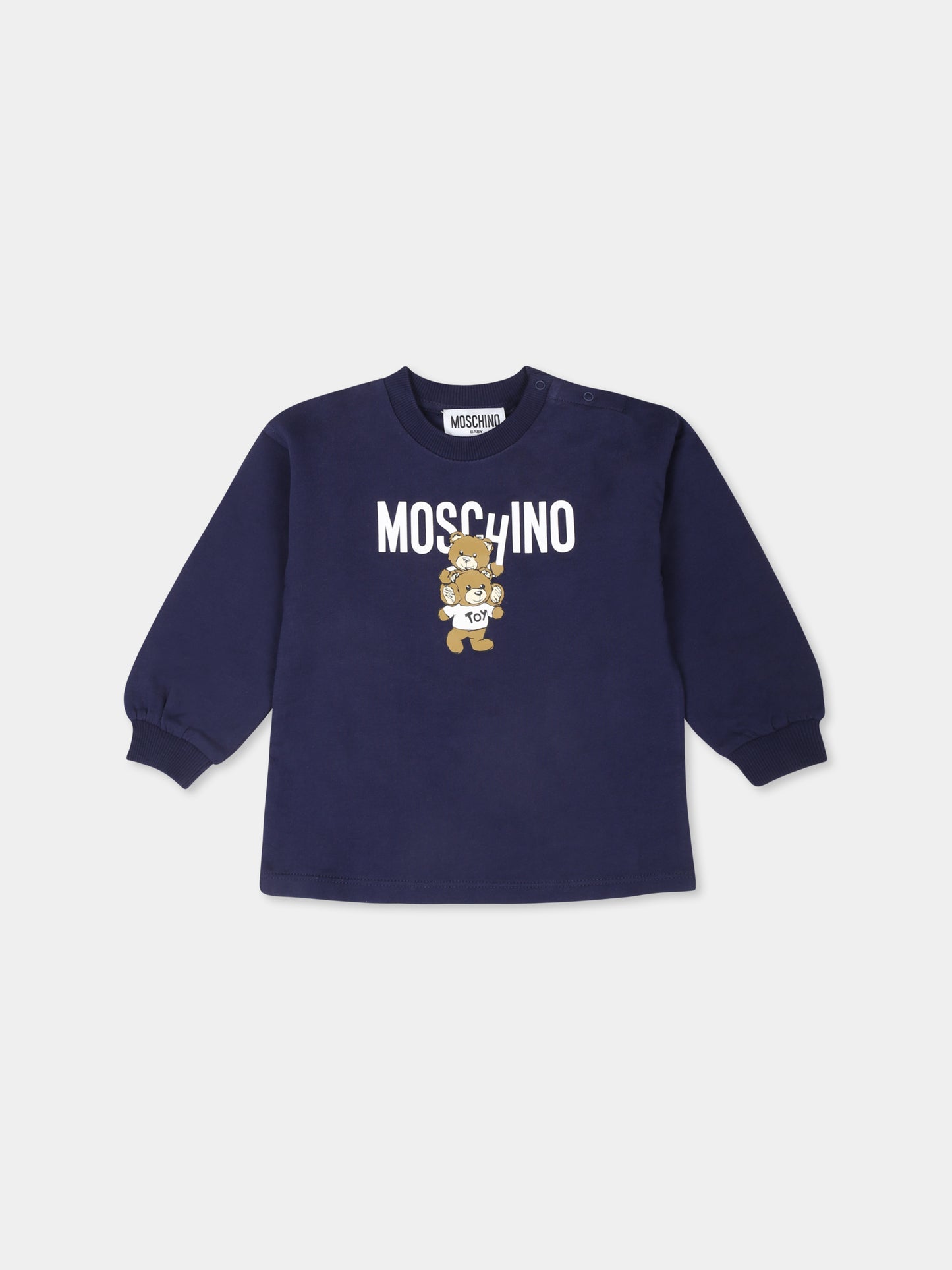 Vestito blu per neonata con due Teddy Bears,Moschino Kids,MDV0BN LCA14 40016