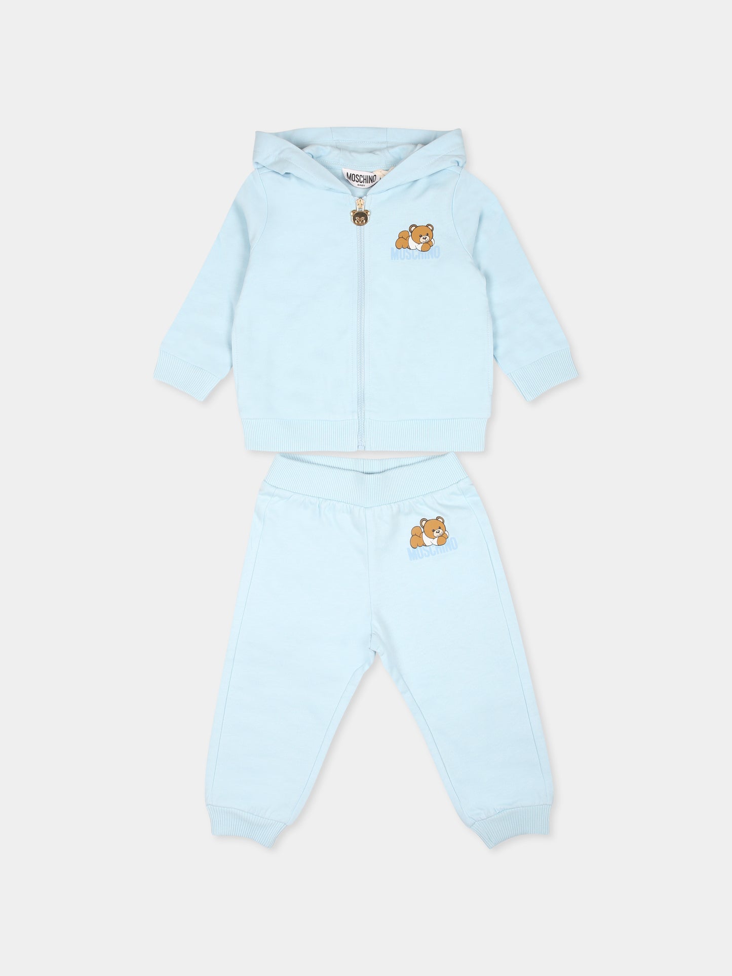 Completo celeste per neonato con Teddy Bear,Moschino Kids,MMK04P LCA63 40304