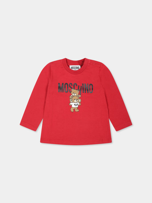 T-shirt bordeaux per neonati con Teddy Bear,Moschino Kids,MMO00R LAA01 50307