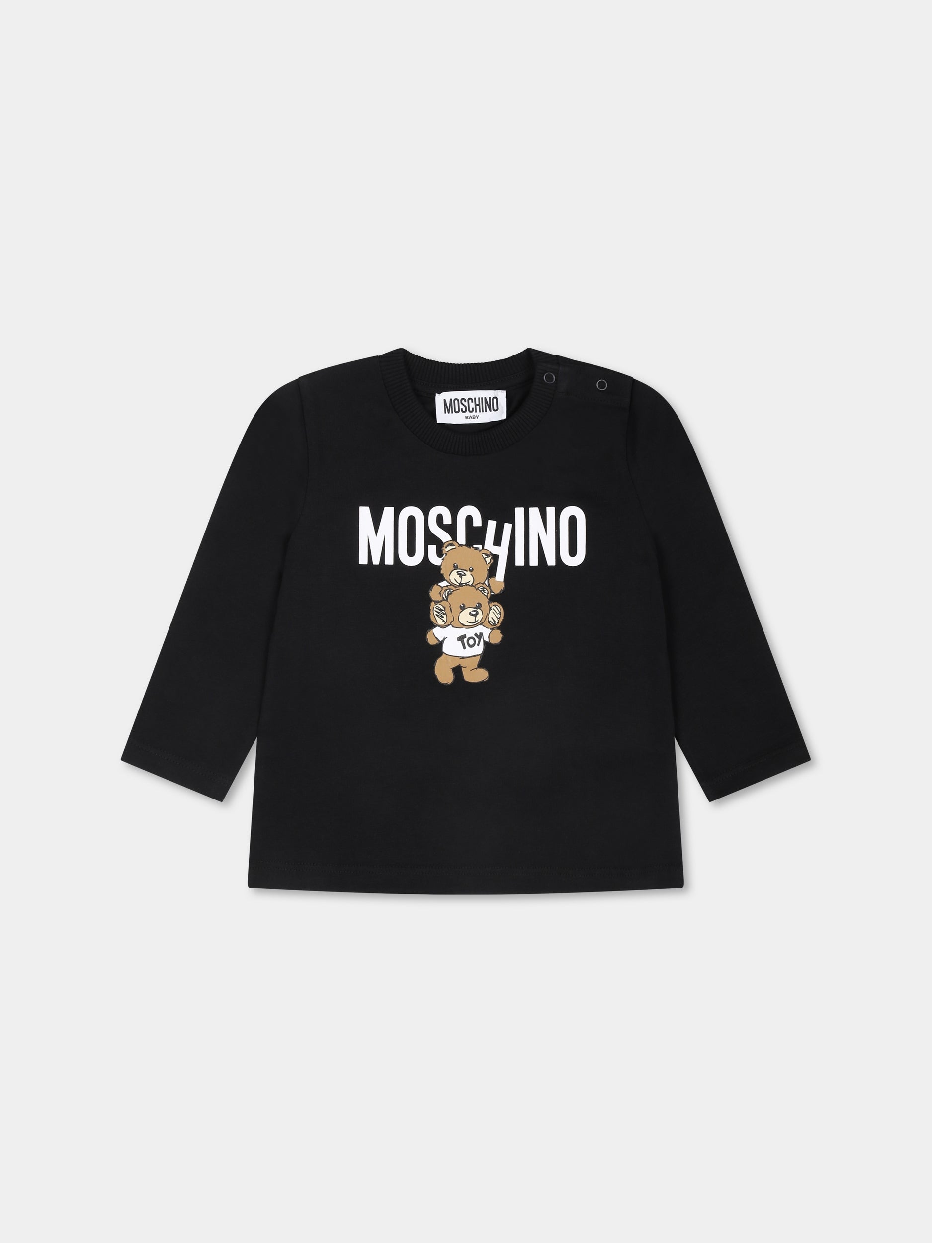 T-shirt nera per neonati con Teddy Bear,Moschino Kids,MMO00R LAA01 60100