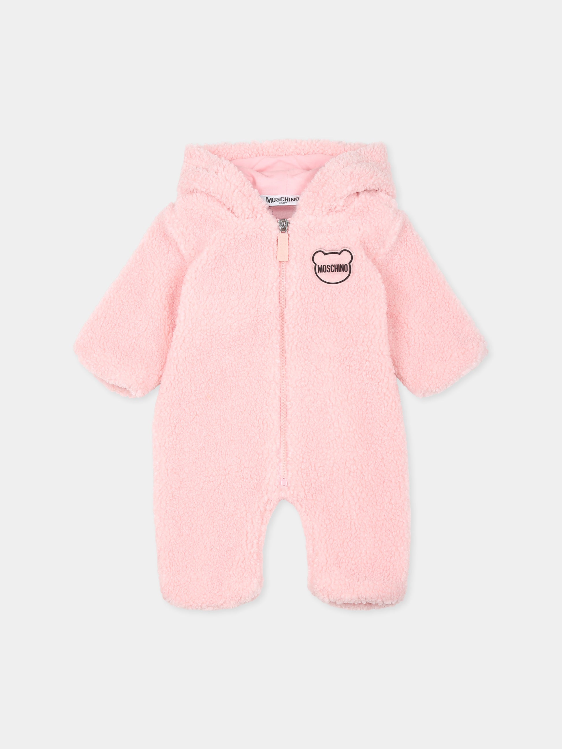 Ecopelliccia rosa per neonata con logo,Moschino Kids,MMT027 LIA00 50209