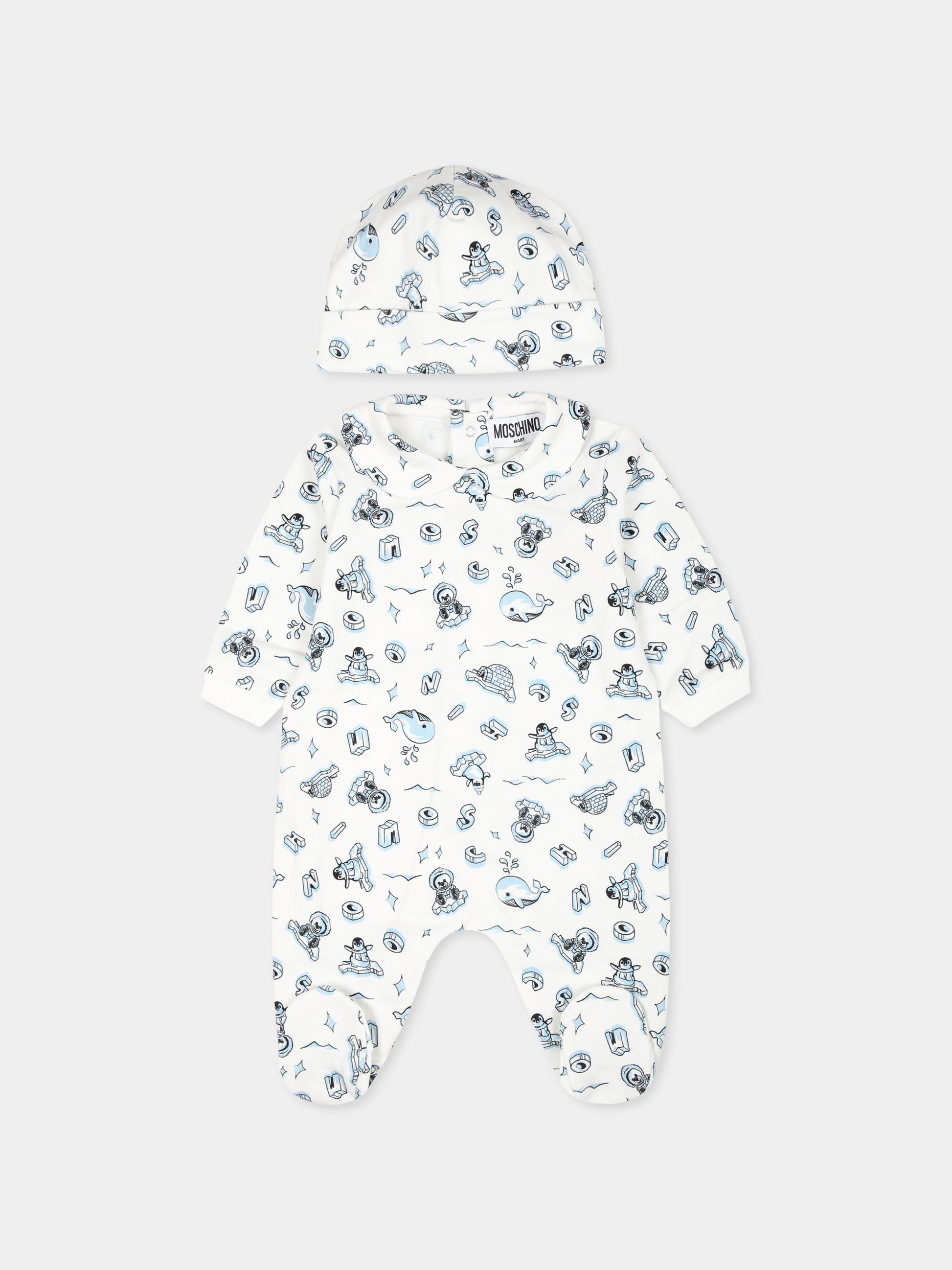 Set tutina celeste per neonato con Teddy Bear e logo,Moschino Kids,MNY028 LDB4C 83629