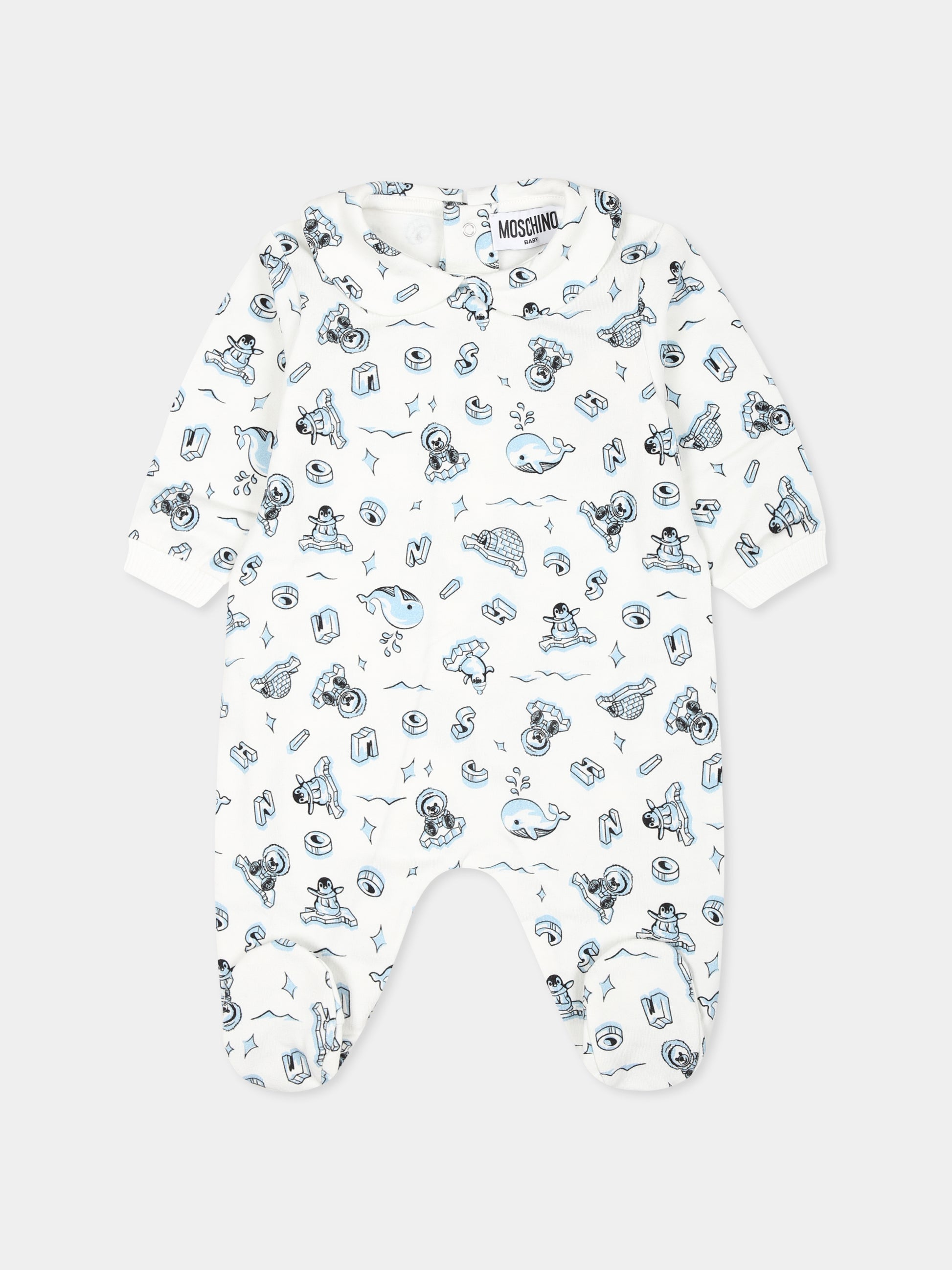 Set tutina celeste per neonato con Teddy Bear e logo,Moschino Kids,MNY028 LDB4C 83629