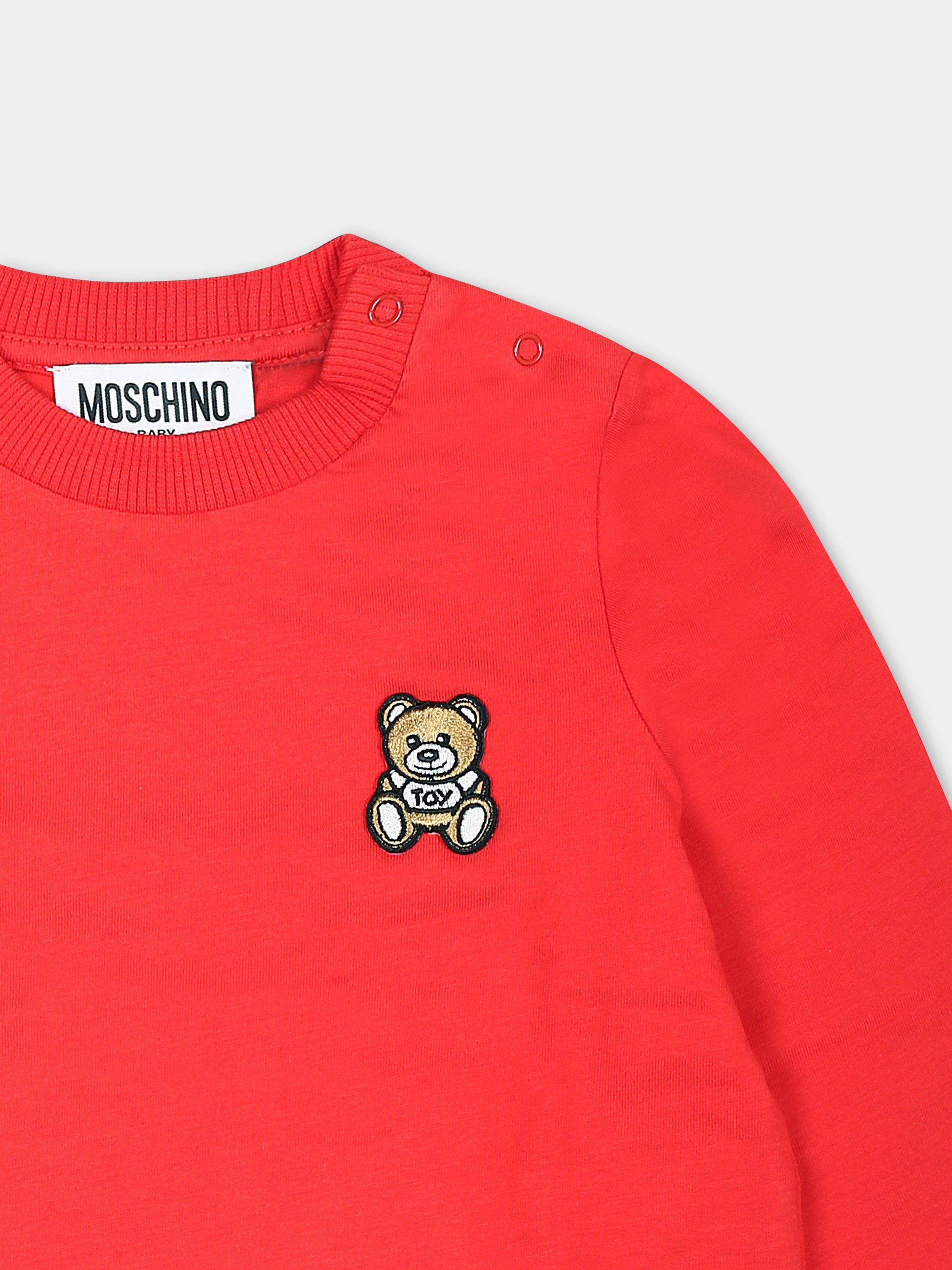 T-shirt rossa per neonati con Teddy Bear,Moschino Kids,MPO00R LAA10 50109