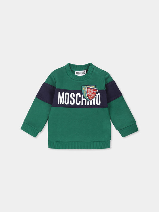 Felpa verde per neonato con logo,Moschino Kids,MUF05G LCA77 30139