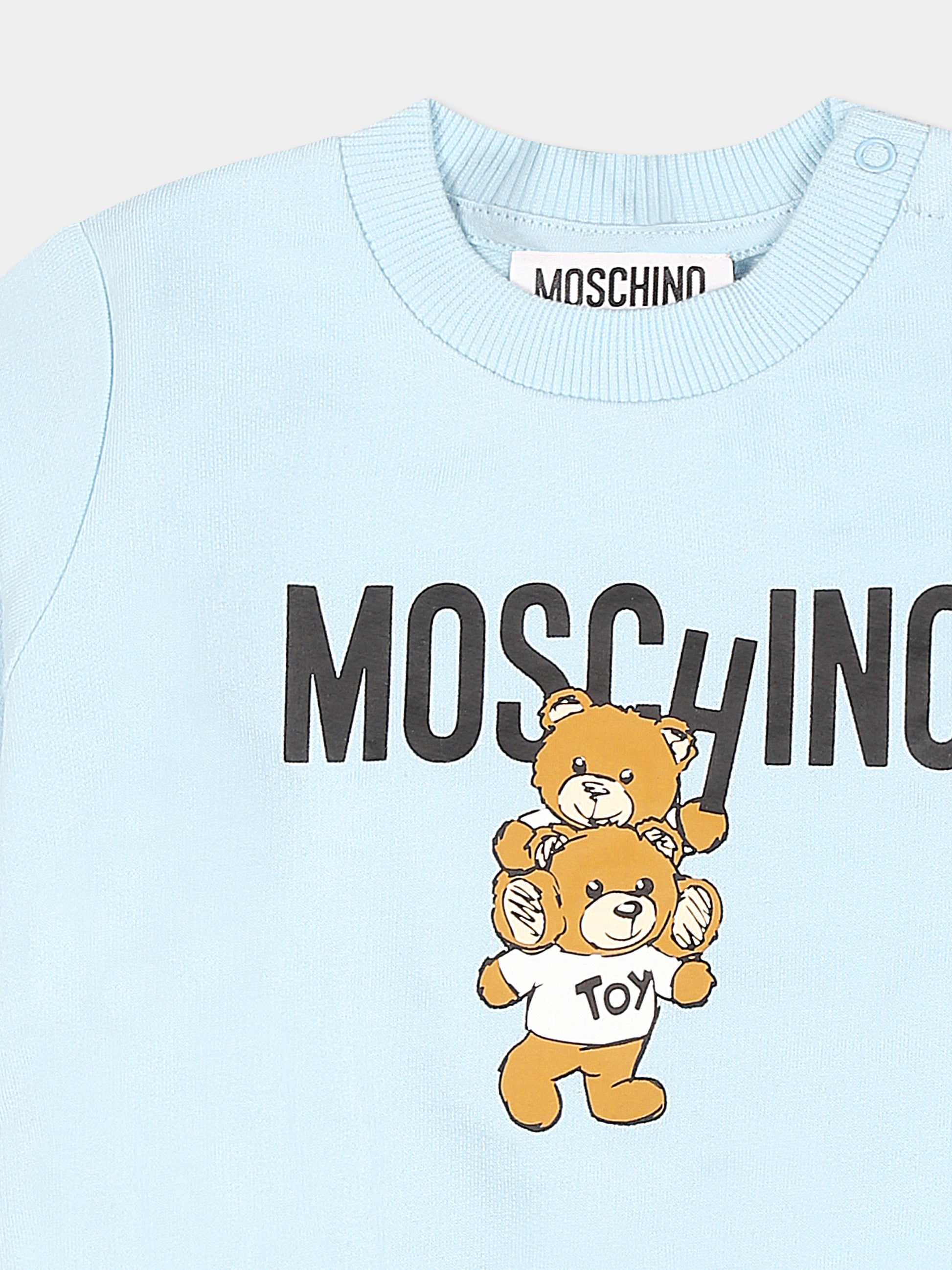 Felpa celeste per neonato con due Teddy Bears,Moschino Kids,MUF05J LCA14 40304