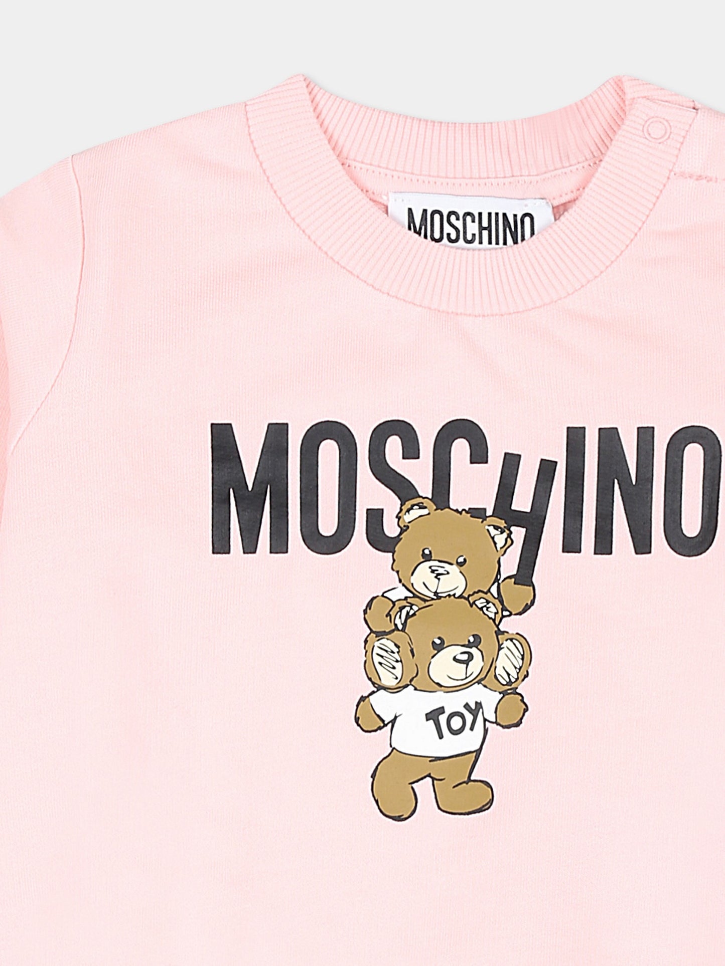 Felpa rosa per neonata con due Teddy Bears,Moschino Kids,MUF05J LCA14 50209