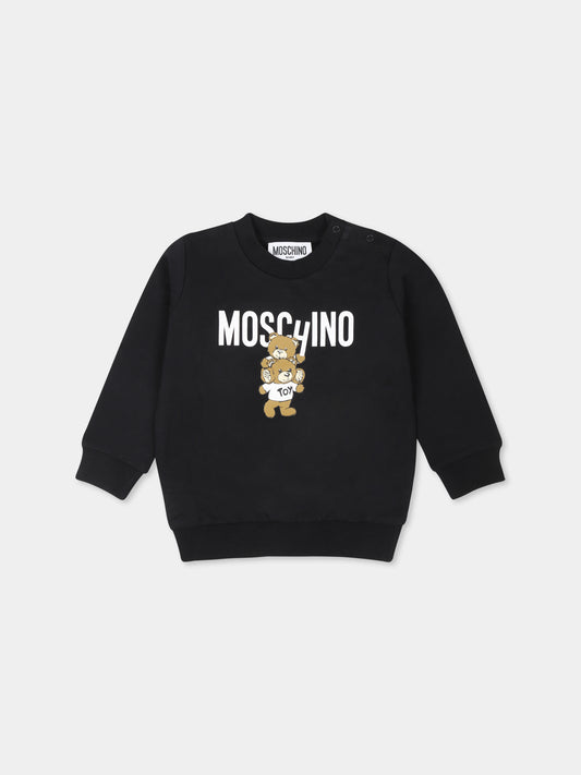 Felpa nera per neonati con due Teddy Bears,Moschino Kids,MUF05J LCA14 60100