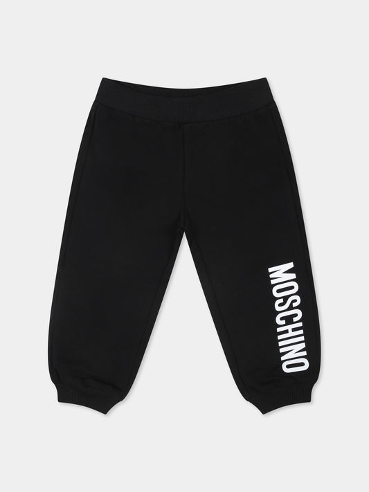 Pantaloni neri per neonati con logo,Moschino Kids,MUP058 LDA18 60100