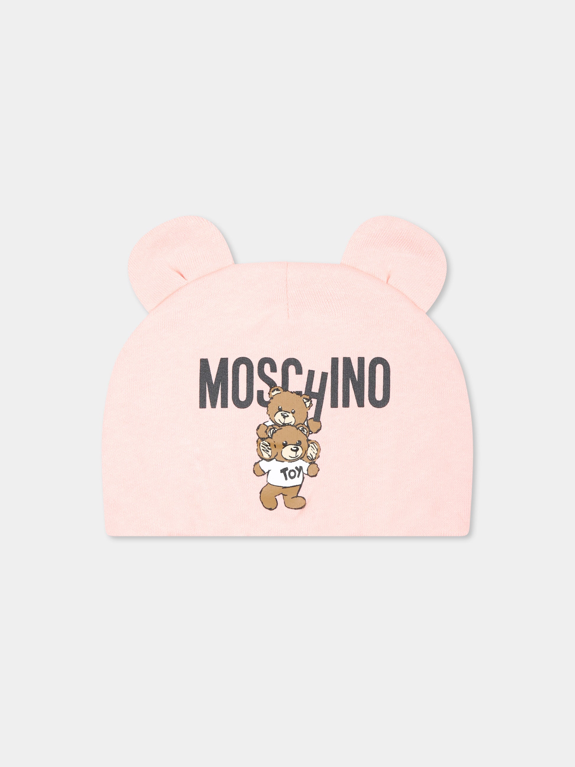 Cappello rosa per neonata con due Teddy Bear,Moschino Kids,MUX04V LCA14 50209