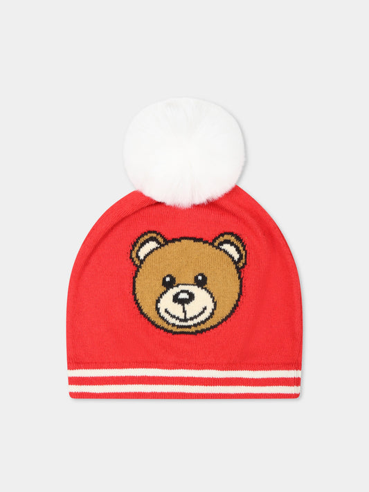 Berretto rosso per neonati con Teddy Bear,Moschino Kids,MUX04W LHE43 50109