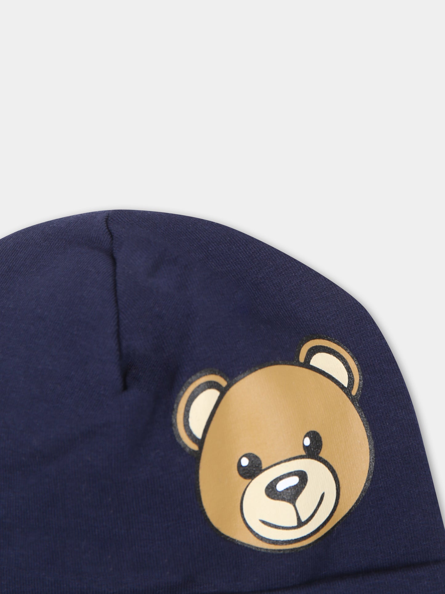 Cappello blu per neonato con Teddy Bear,Moschino Kids,MUX050 LDA17 40016