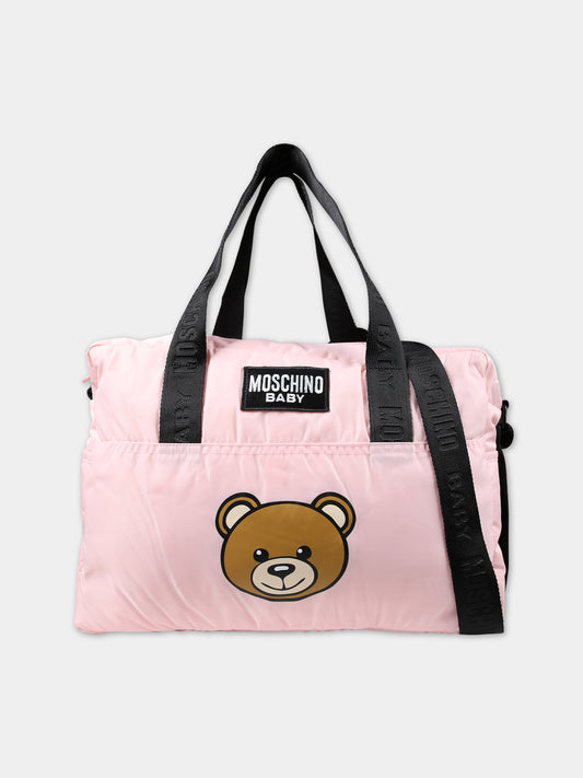 Borsa mamma rosa per neonata con Teddy bear e logo,Moschino Kids,MUX052 L3A89 50209