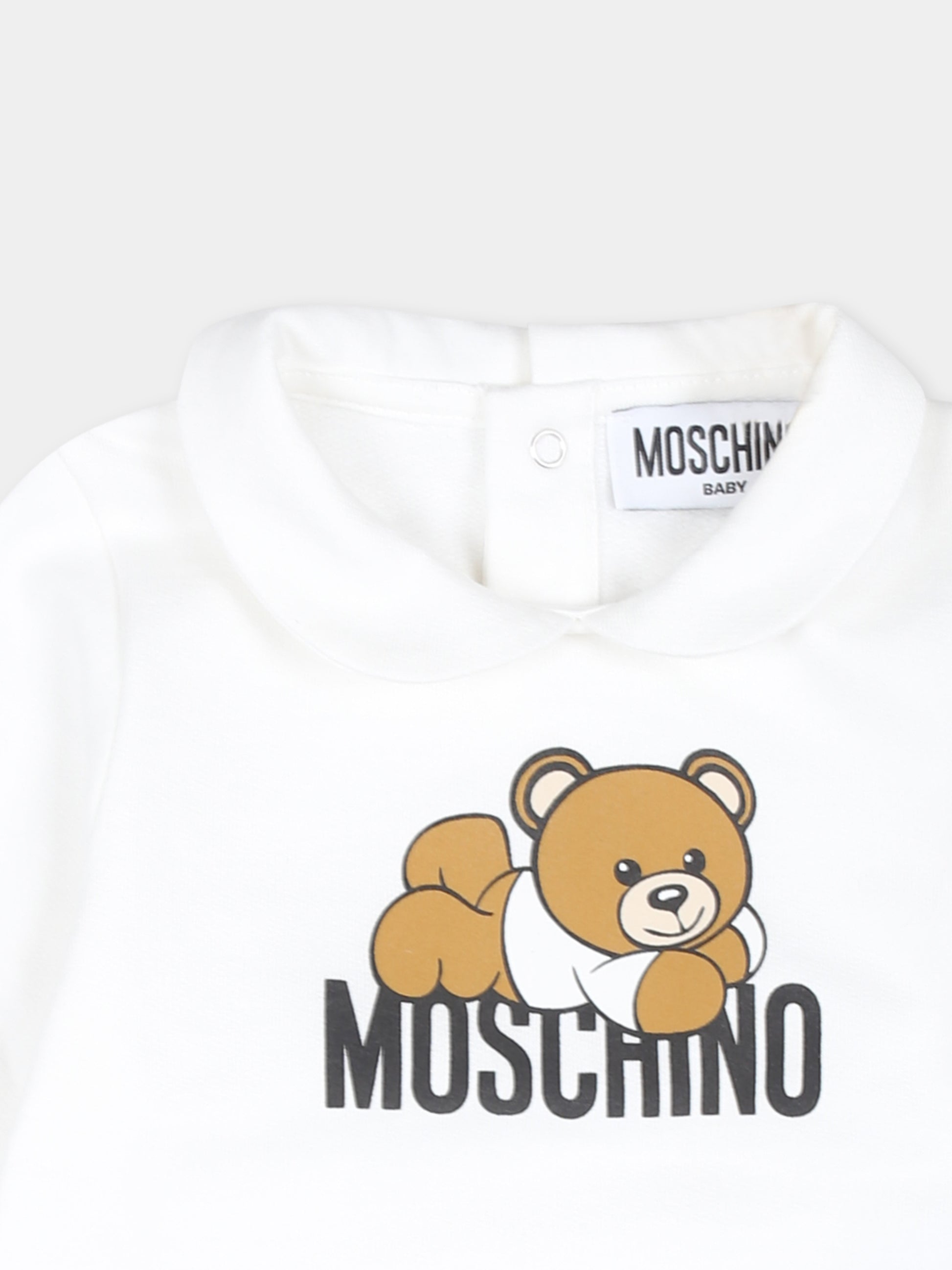 Tutina beige per neonati con Teddy Bear sdraiato,Moschino Kids,MUY06Z LCA63 20404