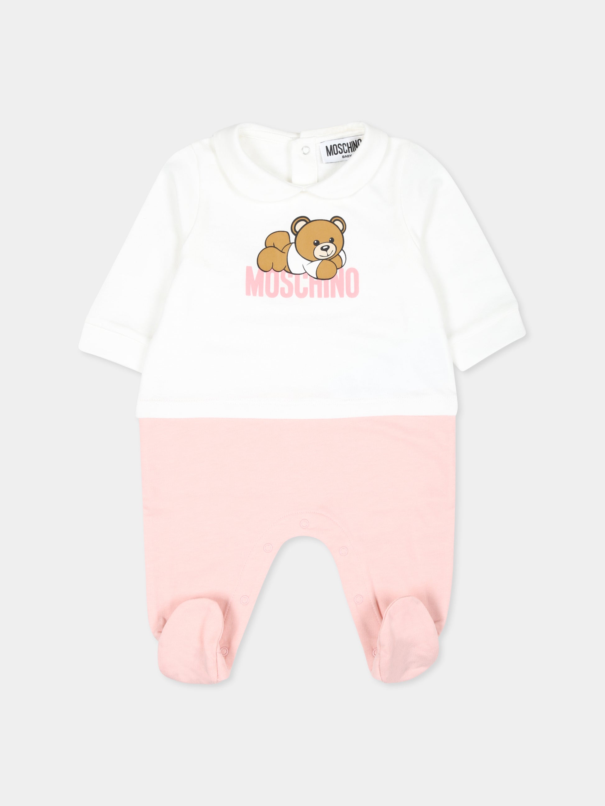 Tutina rosa per neonata con Teddy Bear sdraiato,Moschino Kids,MUY06Z LCA63 50209