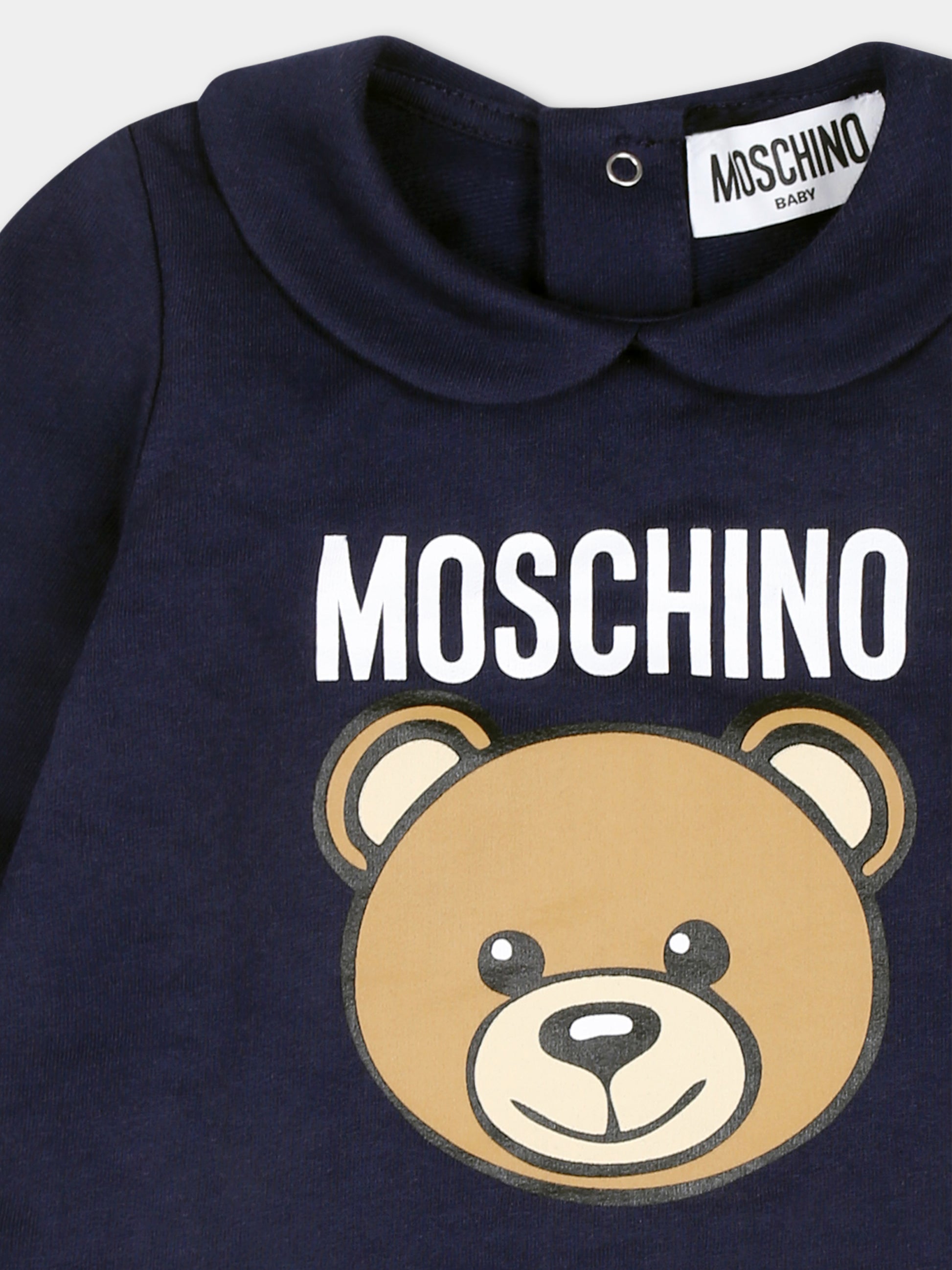 Tutina blu per neonato con Teddy Bear,Moschino Kids,MUY078 LCA40 40016