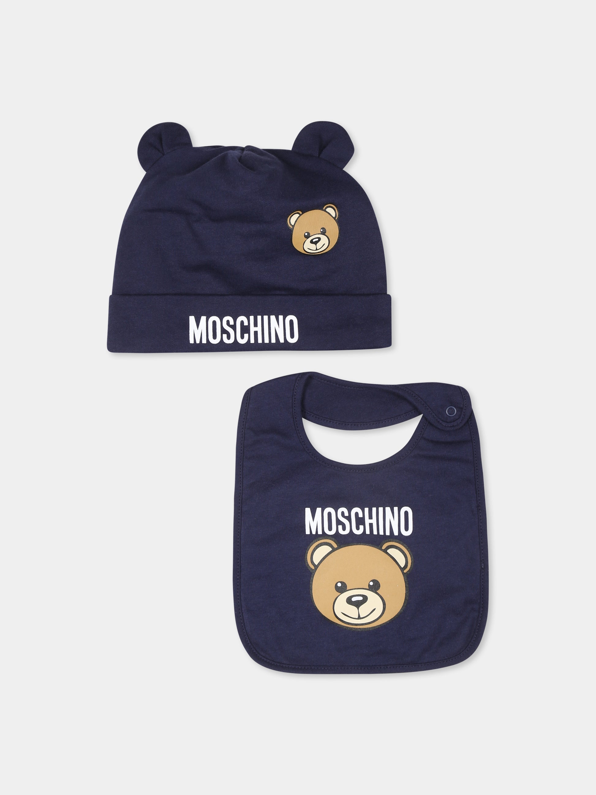 Set accessori blu per neonato con Teddy Bear,Moschino Kids,MUY079 LCA40 40016