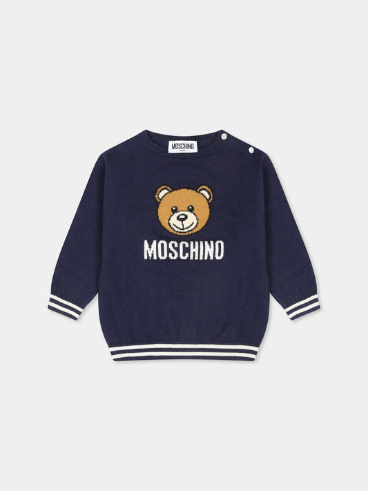 Maglione blu per neonati con Teddy Bear,Moschino Kids,MYW00J LHE43 40016