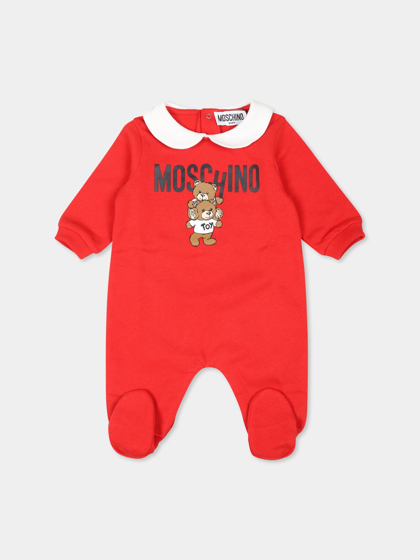 Tutina rossa per neonati con due Teddy Bears,Moschino Kids,MZY037 LCA14 50109