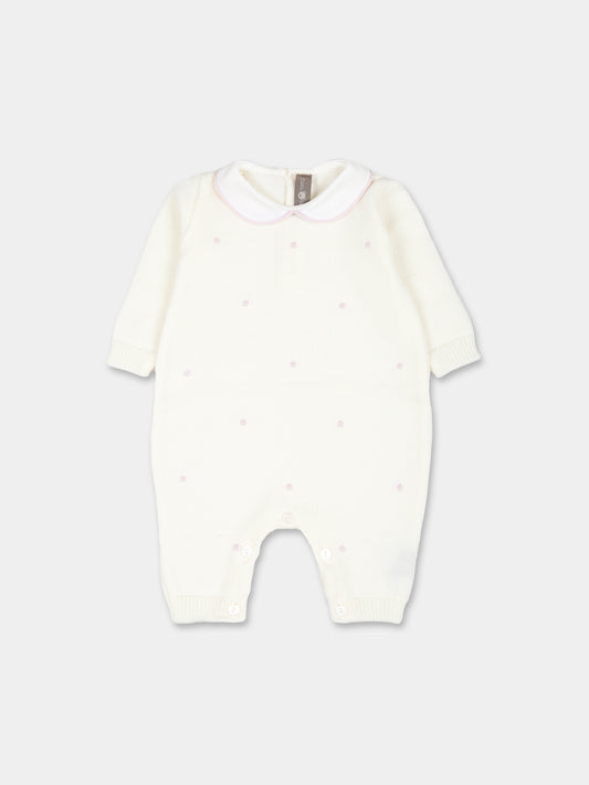 Tutina bianca per neonata con pois lilla,Little Bear,9115 LATTE/GLICINE