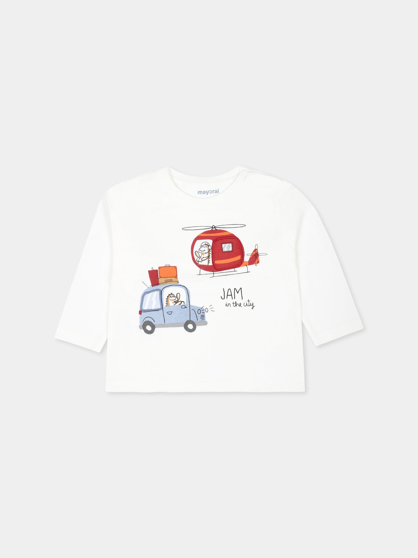 T-shirt avorio per neonato con automobile,Mayoral,2038 091