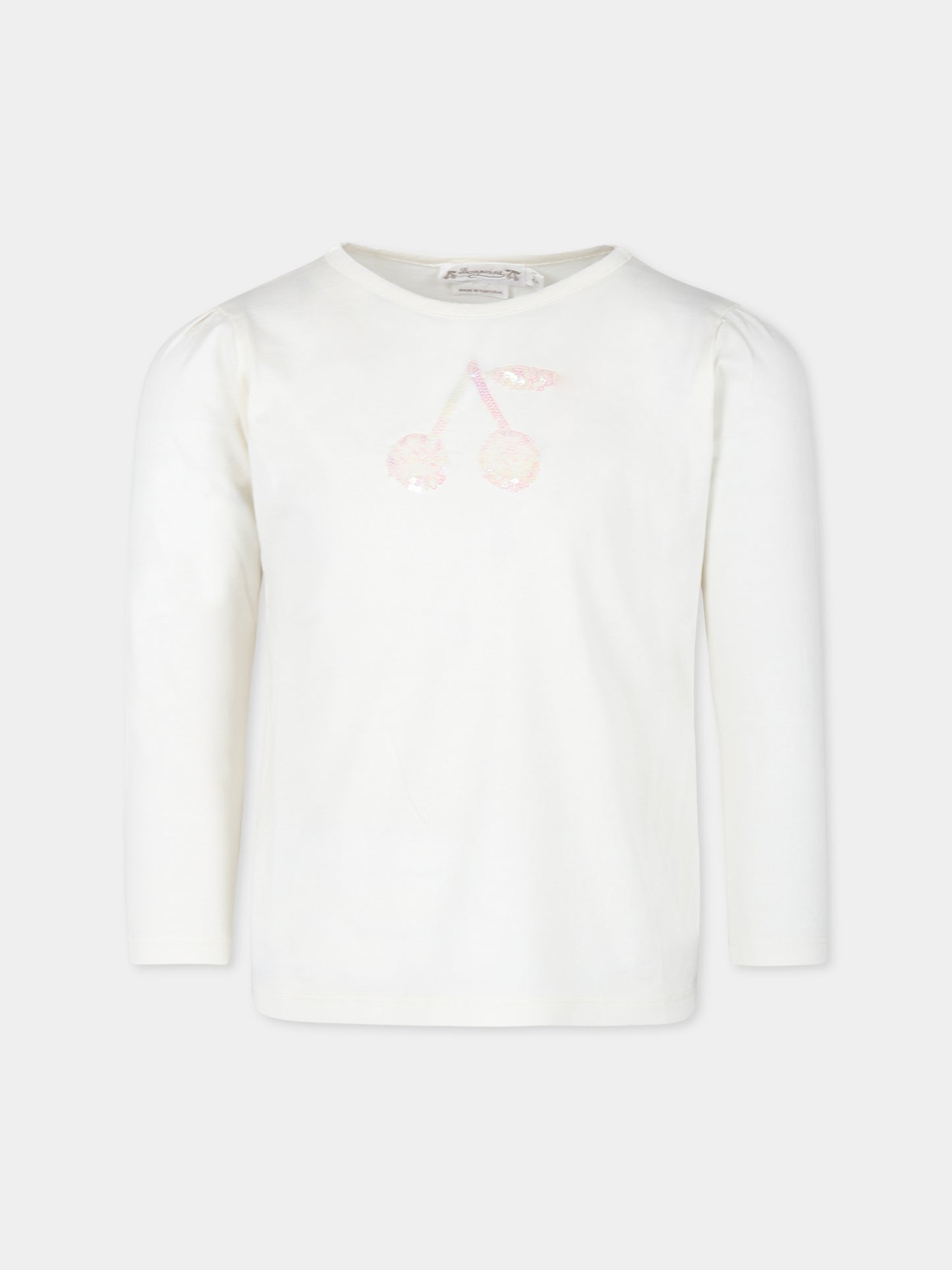 T-shirt avorio per bambina con ciliegie,Bonpoint,W04GTSK00008 101