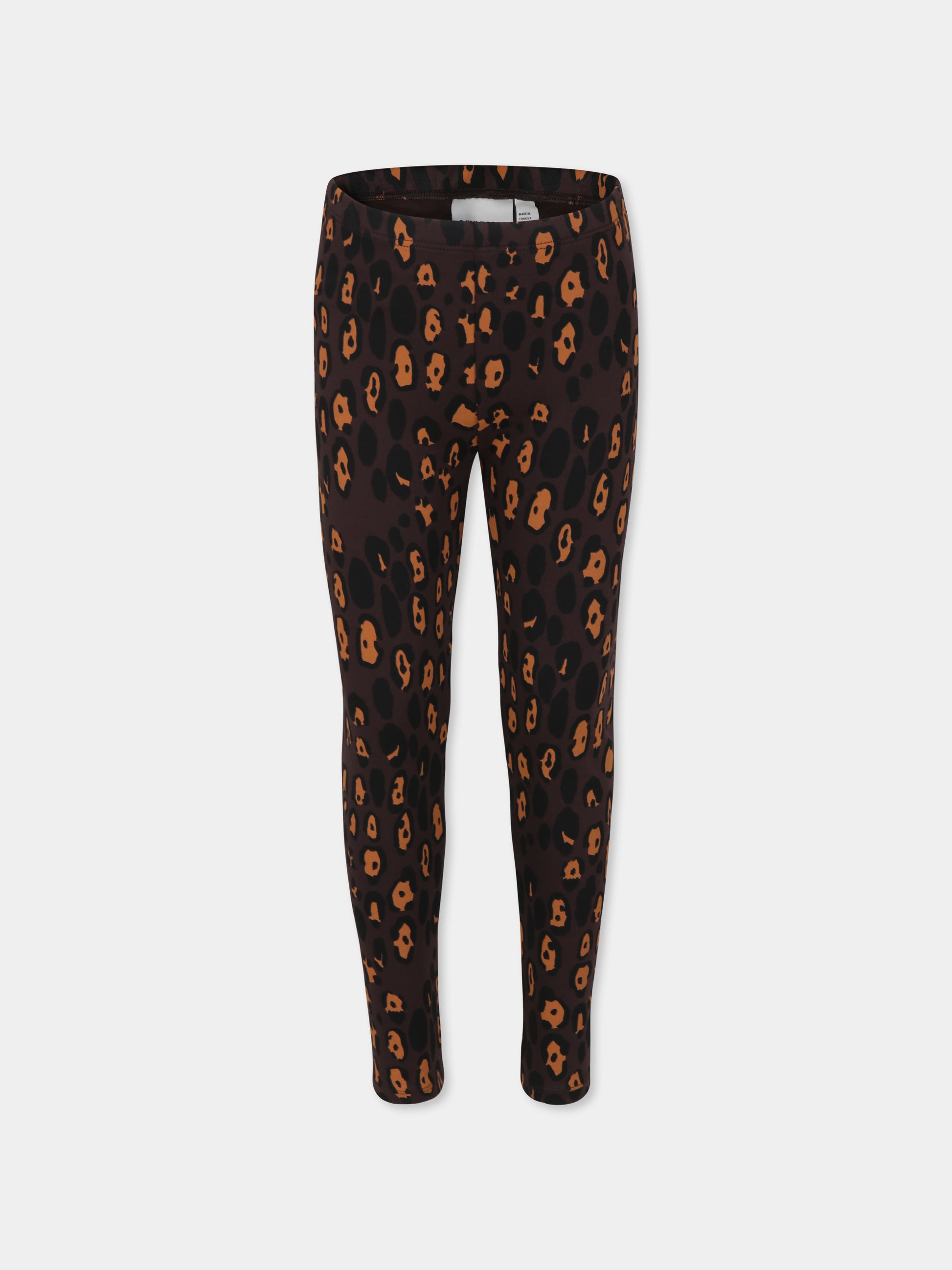 Leggings marroni per bambina con stampa leopardata,Mini Rodini,2473011016