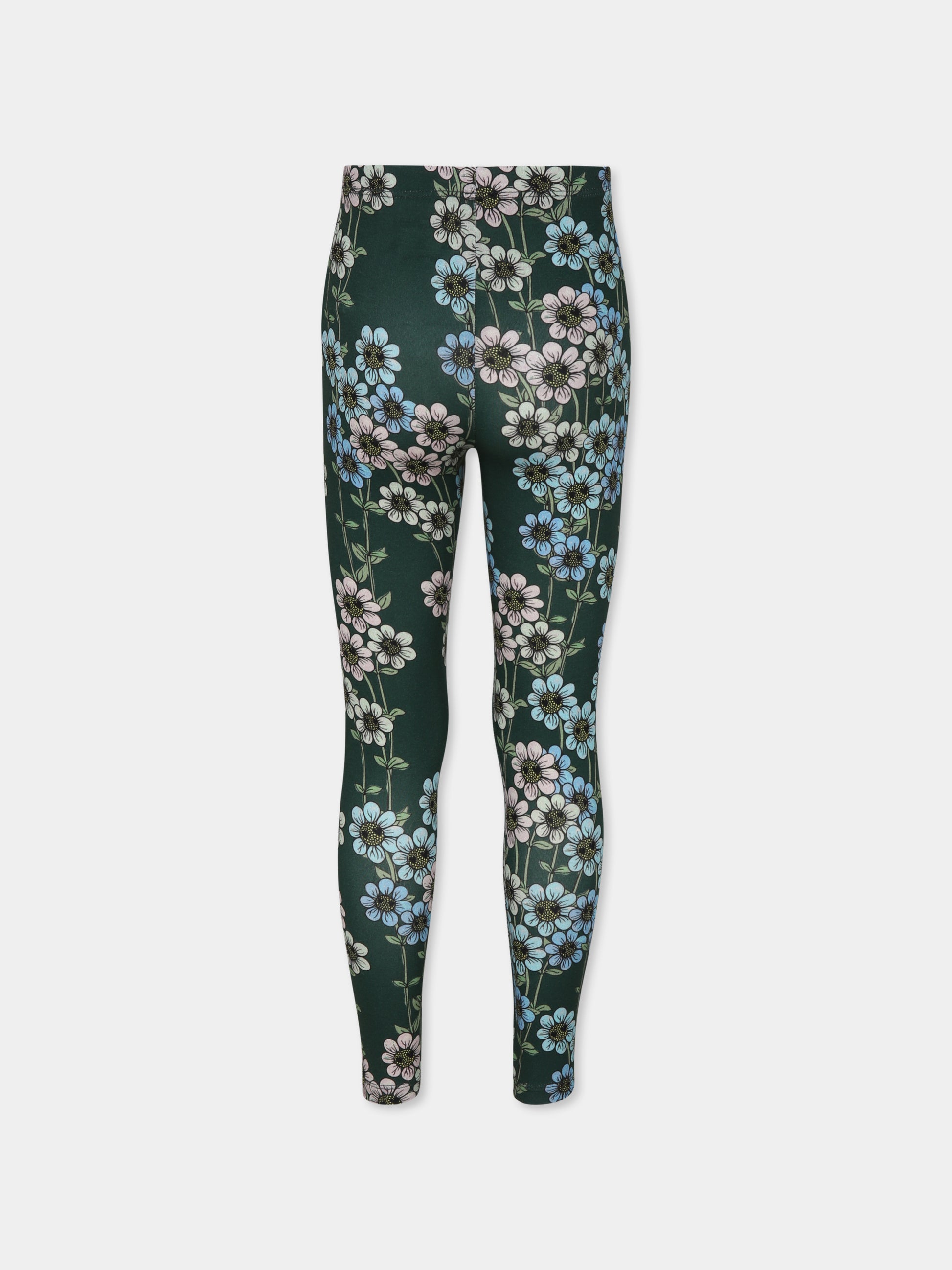 Leggings verdi per bambina con stampa margherite,Mini Rodini,2473011775