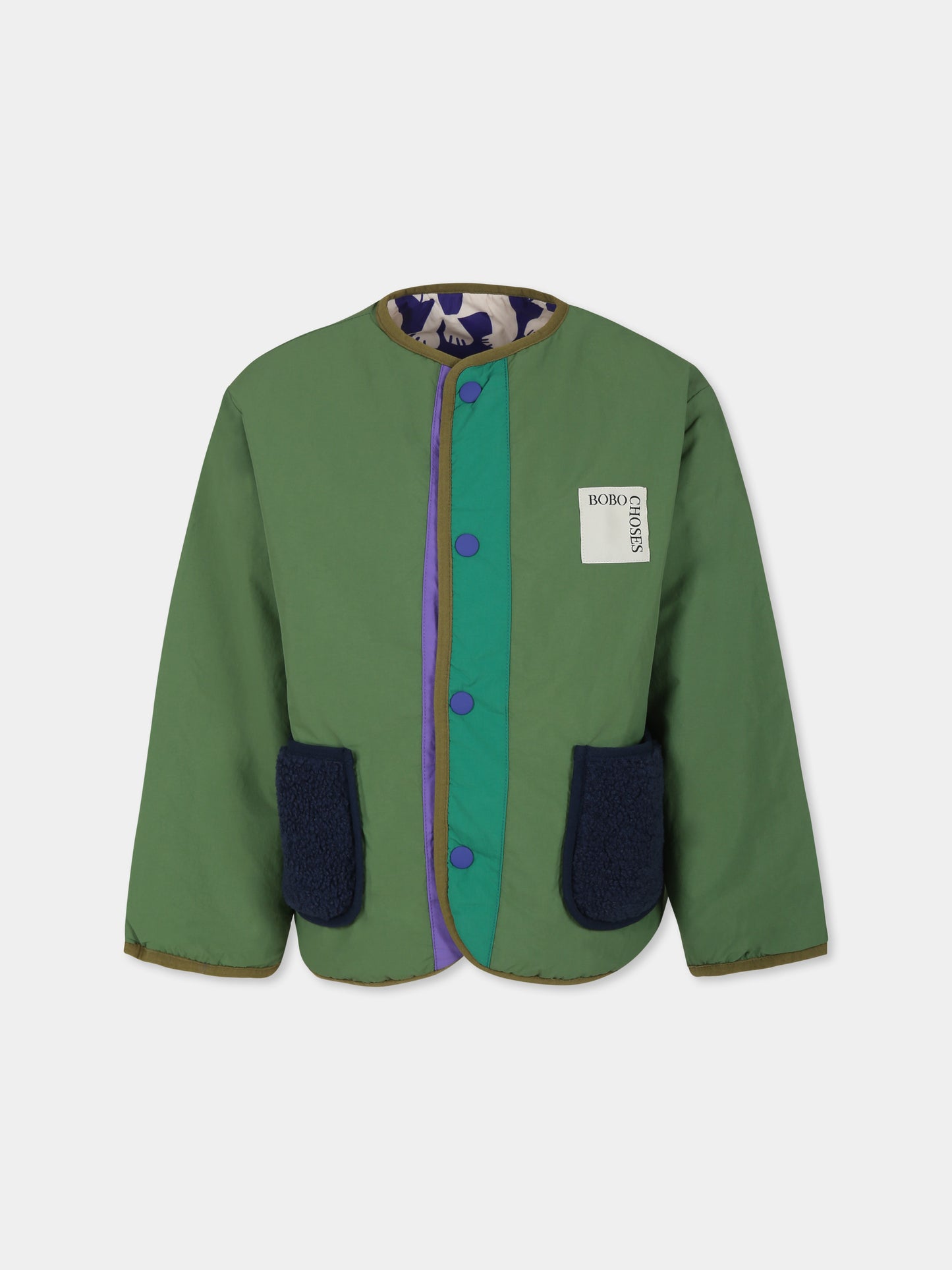 Piumino verde reversibile per bambini con logo,Bobo Choses,B224AC129