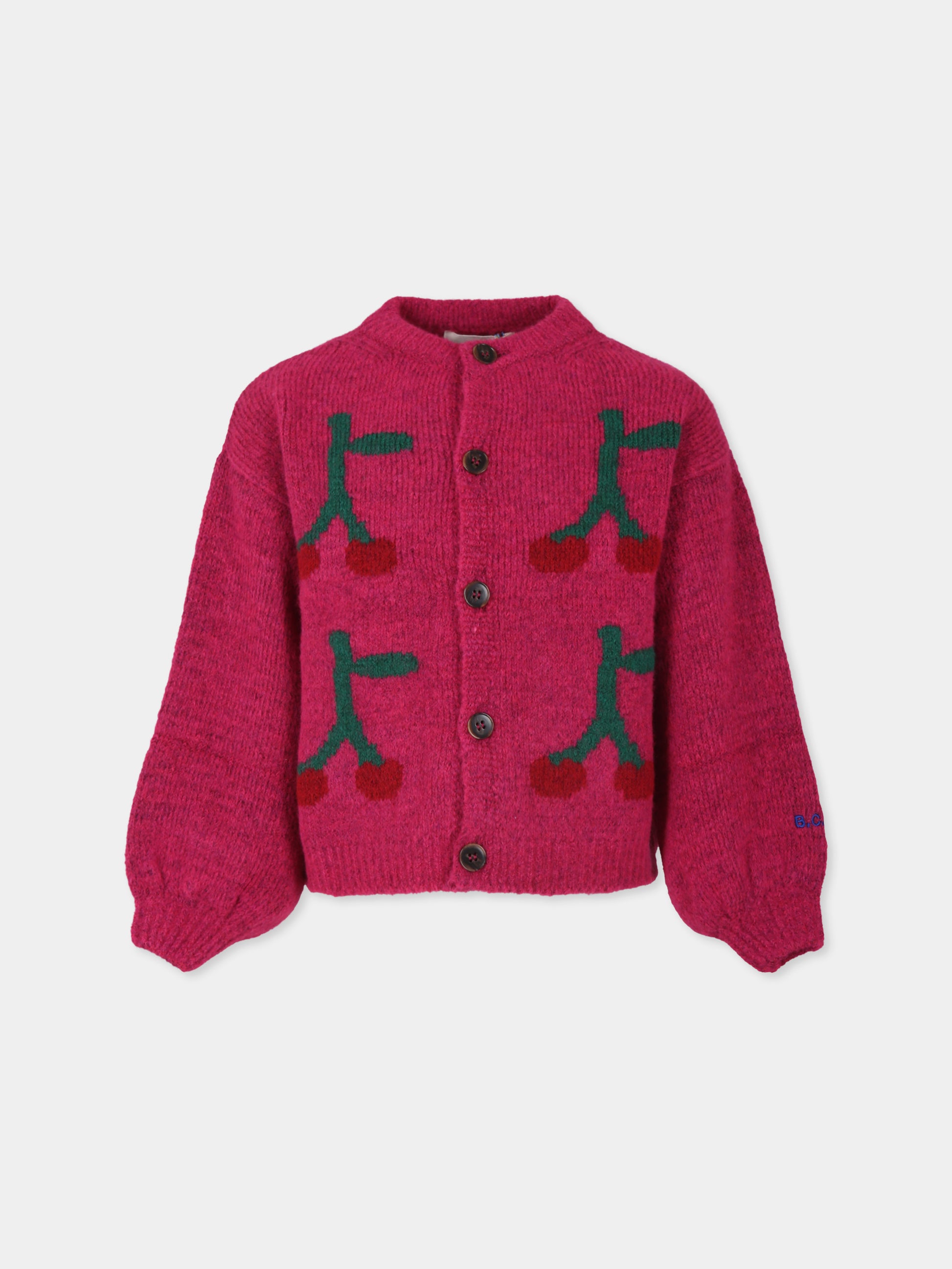 Cardigan fucsia per bambina con ciliegie,Bobo Choses,B224AC124