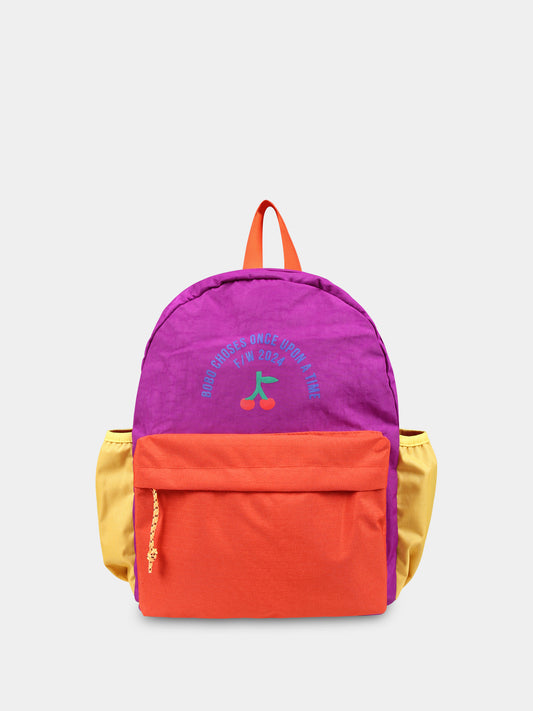 Zaino viola per bambina con ciliegie e logo,Bobo Choses,B224AI019