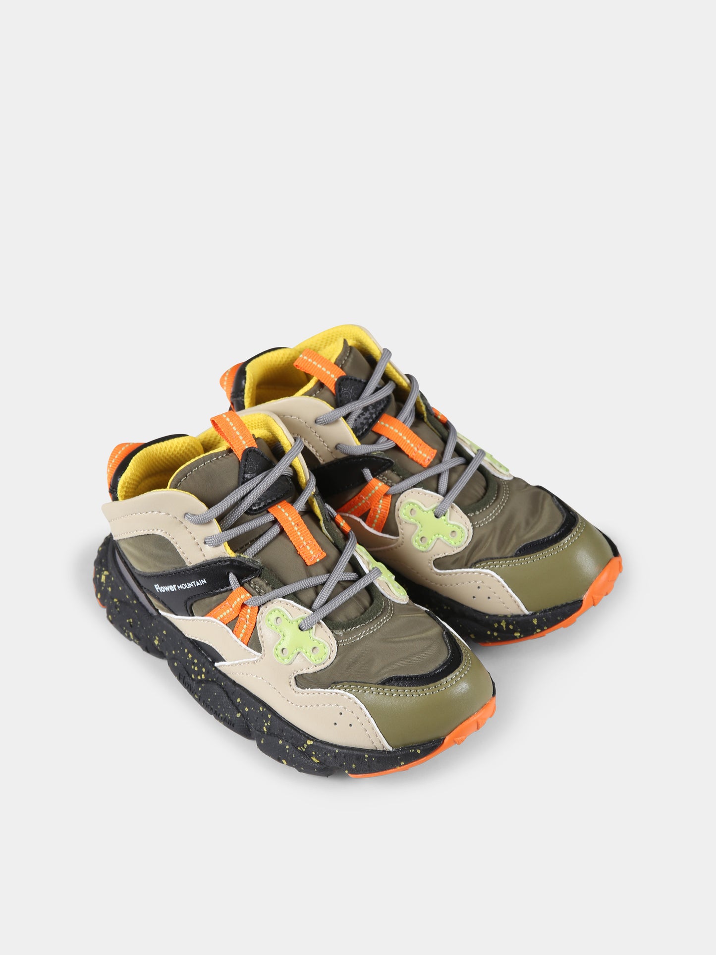 Sneakers Yamano verdi per bambino con logo,Flower Mountain,2F04 001 2018658 02