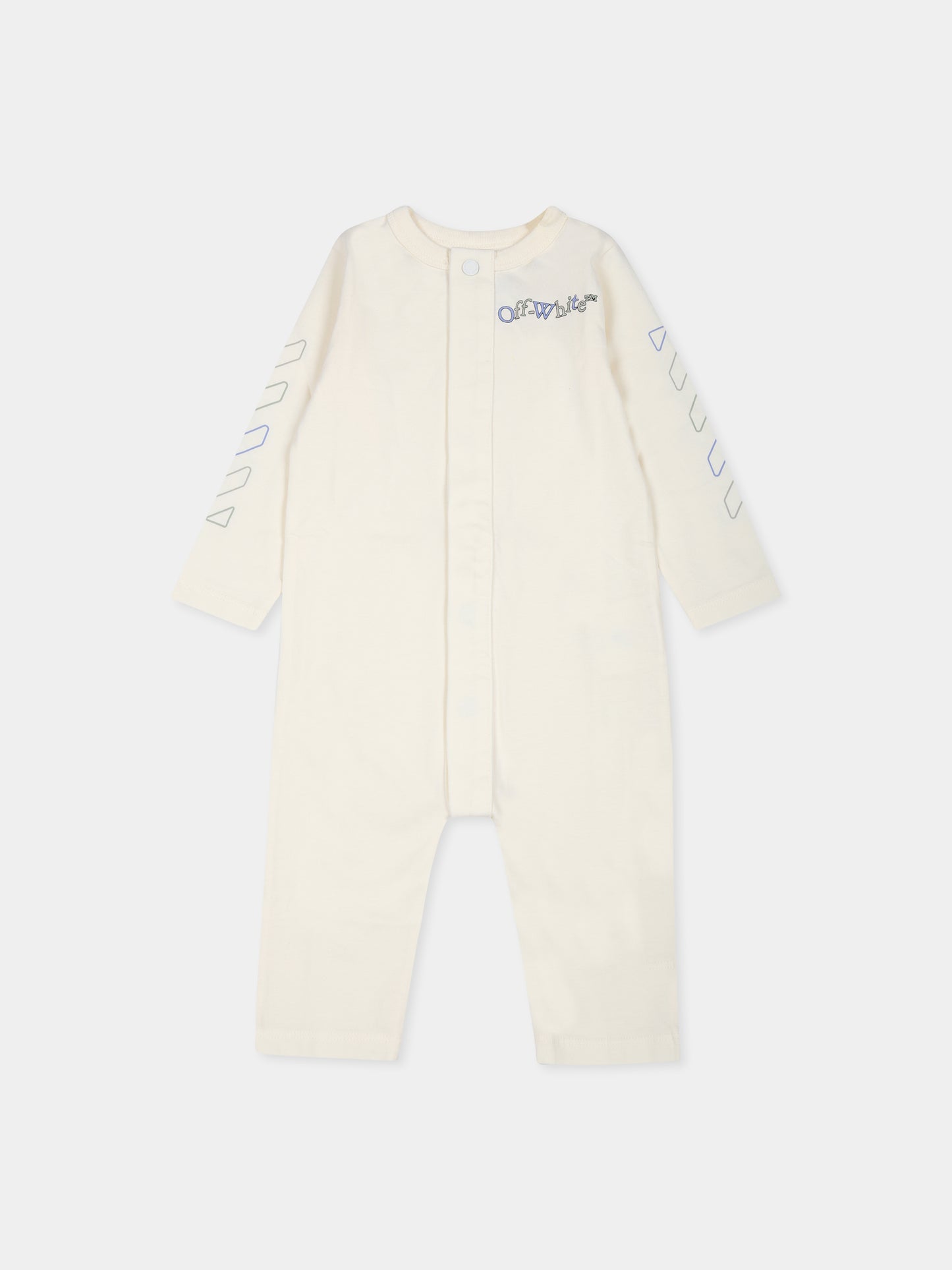 Tutina avorio per neonato con logo e iconiche frecce,Off White,OBXG002F24JER0010317